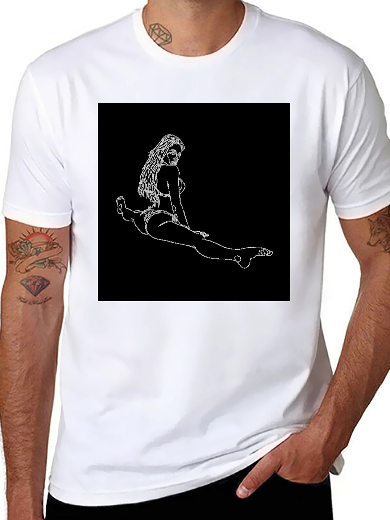 Black T-Shirt - Line Art Woman Graphic Tee