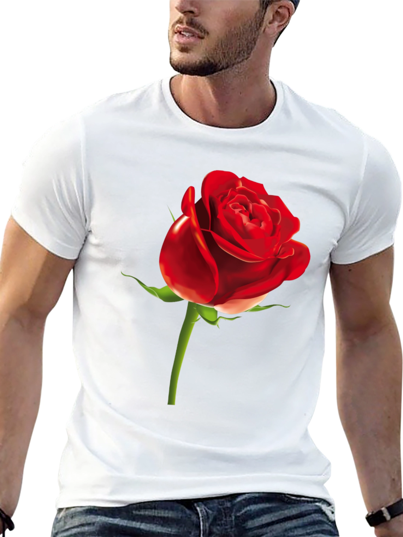 Red Rose Graphic Print Black T-Shirt