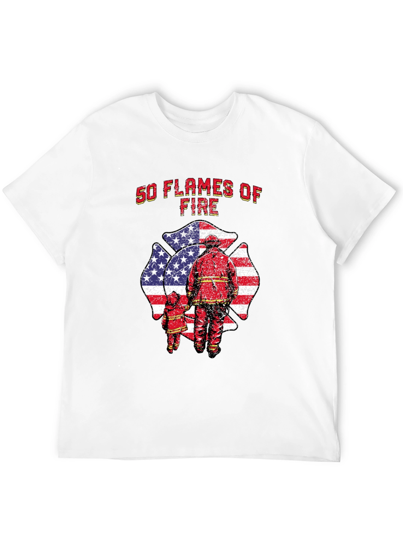 50 Flames of Fire T-Shirt - Patriotic Firefighter Tee