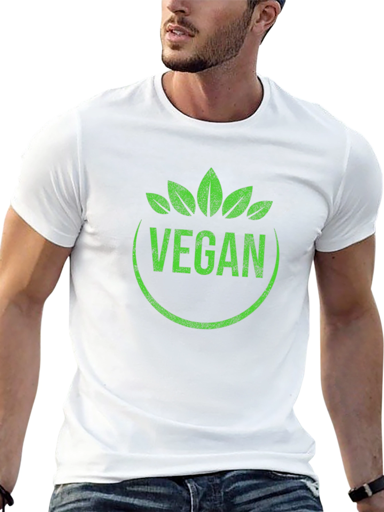 Vegan T-Shirt Green Leaf Circle Graphic Tee