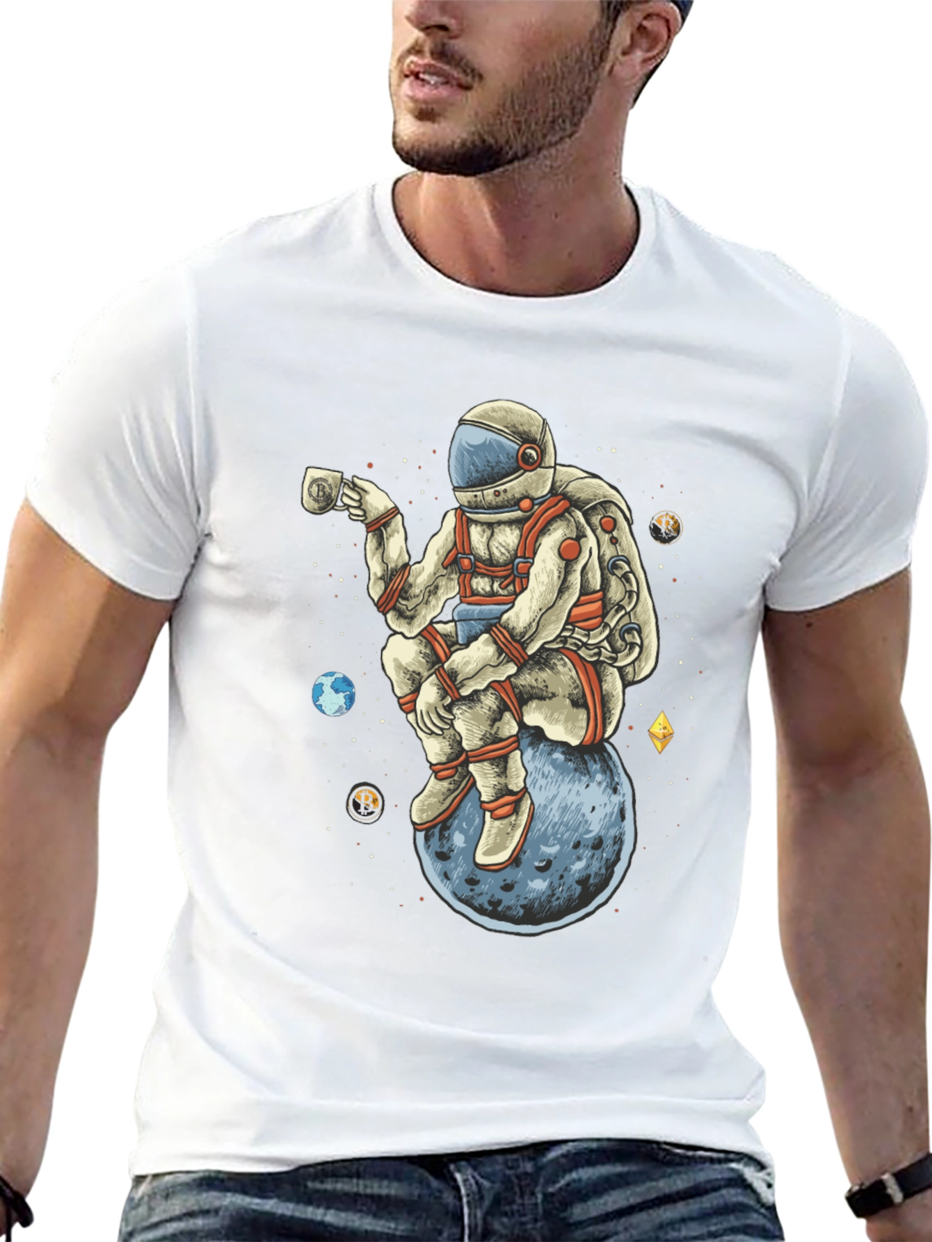Astronaut on Moon T-Shirt - Space Crypto Design
