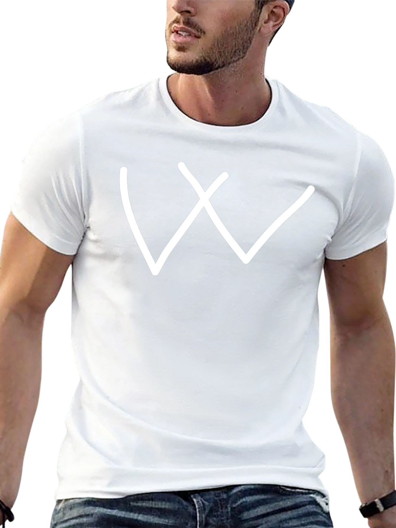 Simple White Letter W Graphic Black Tee