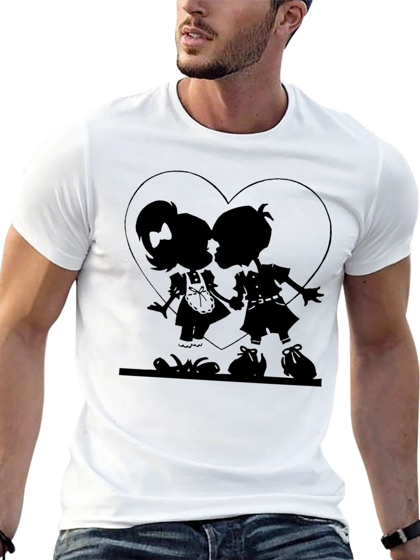 Silhouette Kissing Couple Heart T-Shirt