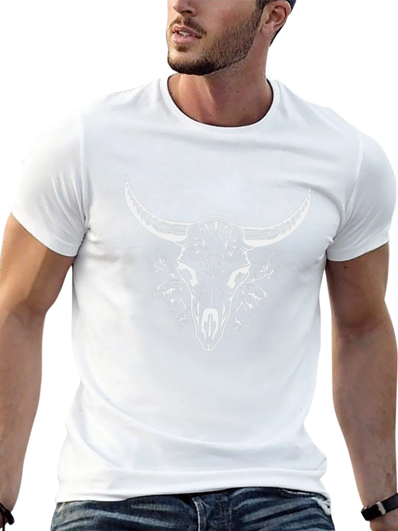 Bull Skull Graphic Tee - Stylish Mens Black T-Shirt