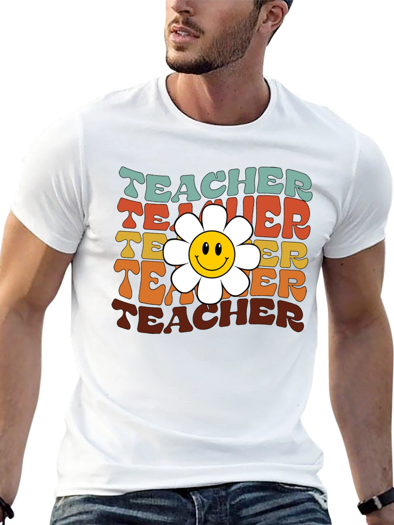 Retro Teacher Smiley Flower T-Shirt