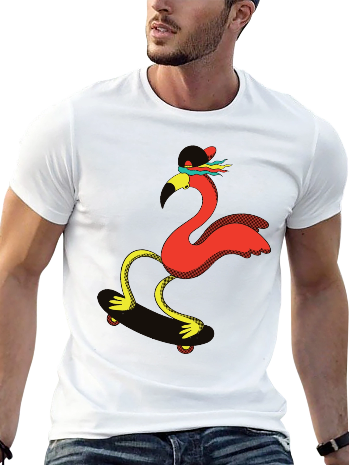 Skateboarding Flamingo Graphic Tee