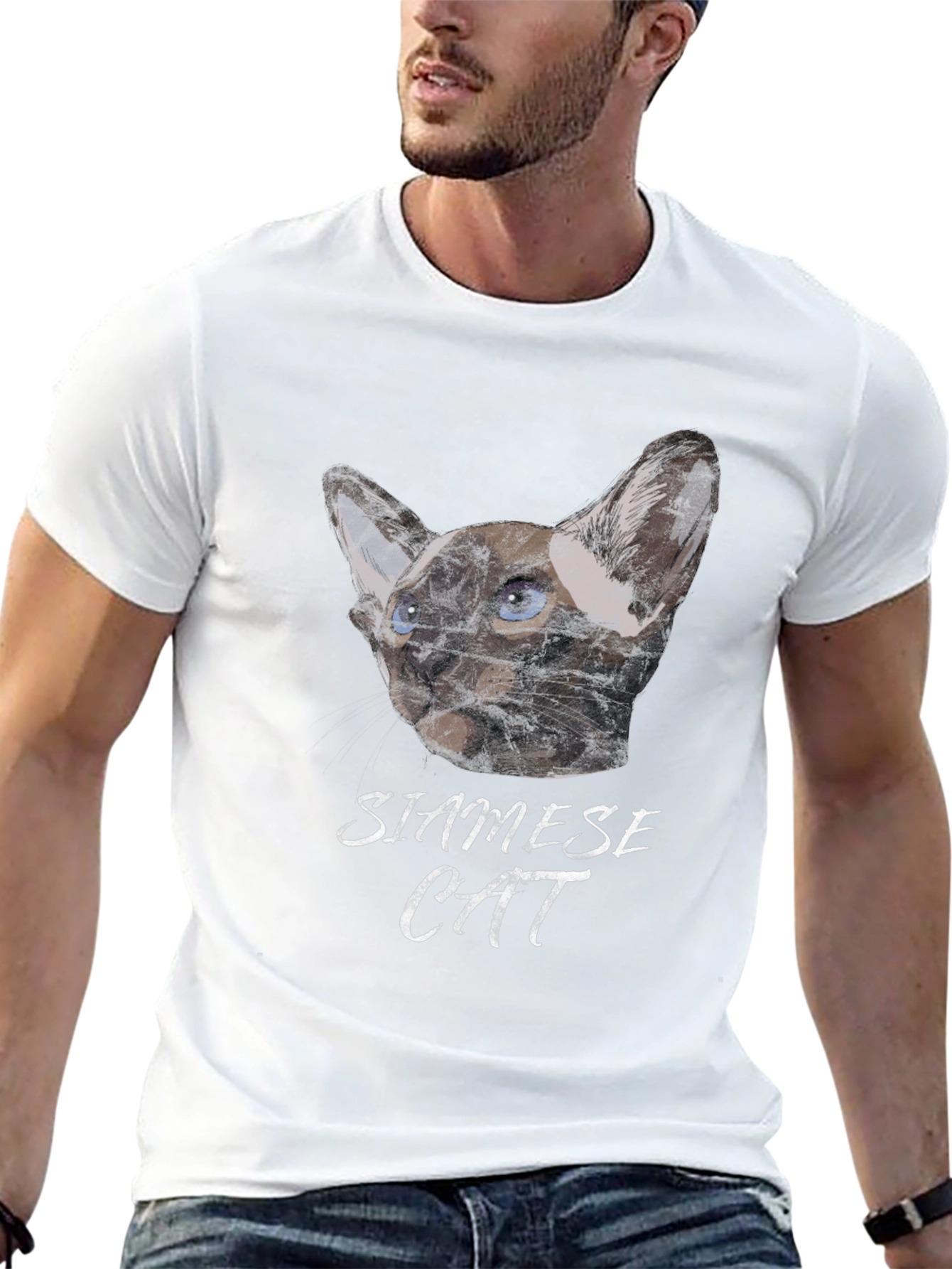 Siamese Cat Graphic Print Black T-Shirt