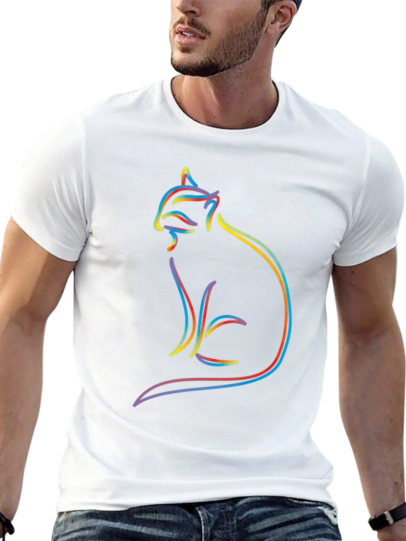 Abstract Cat Outline Graphic T-Shirt