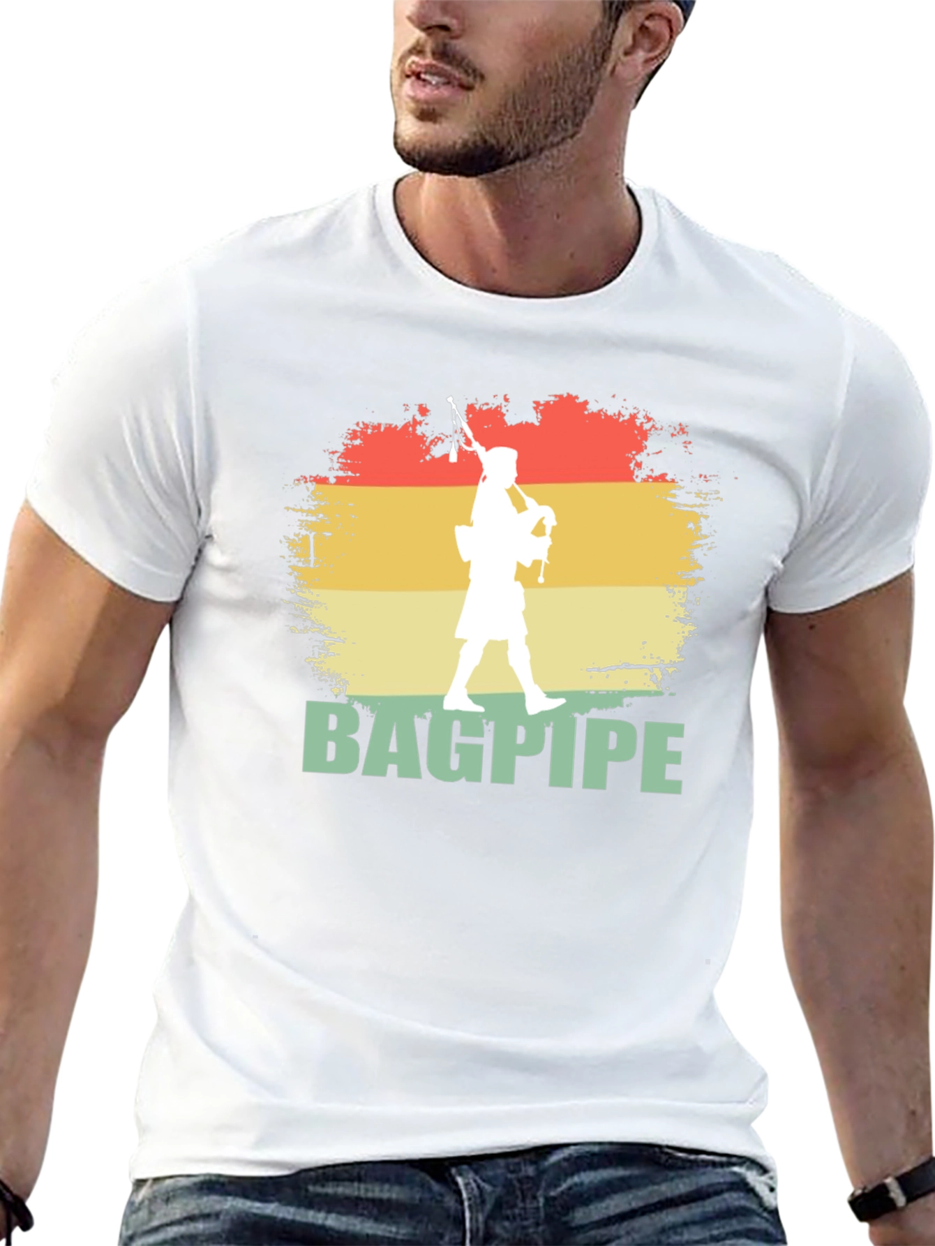 Bagpipe Player Graphic T-Shirt | Retro Style Design