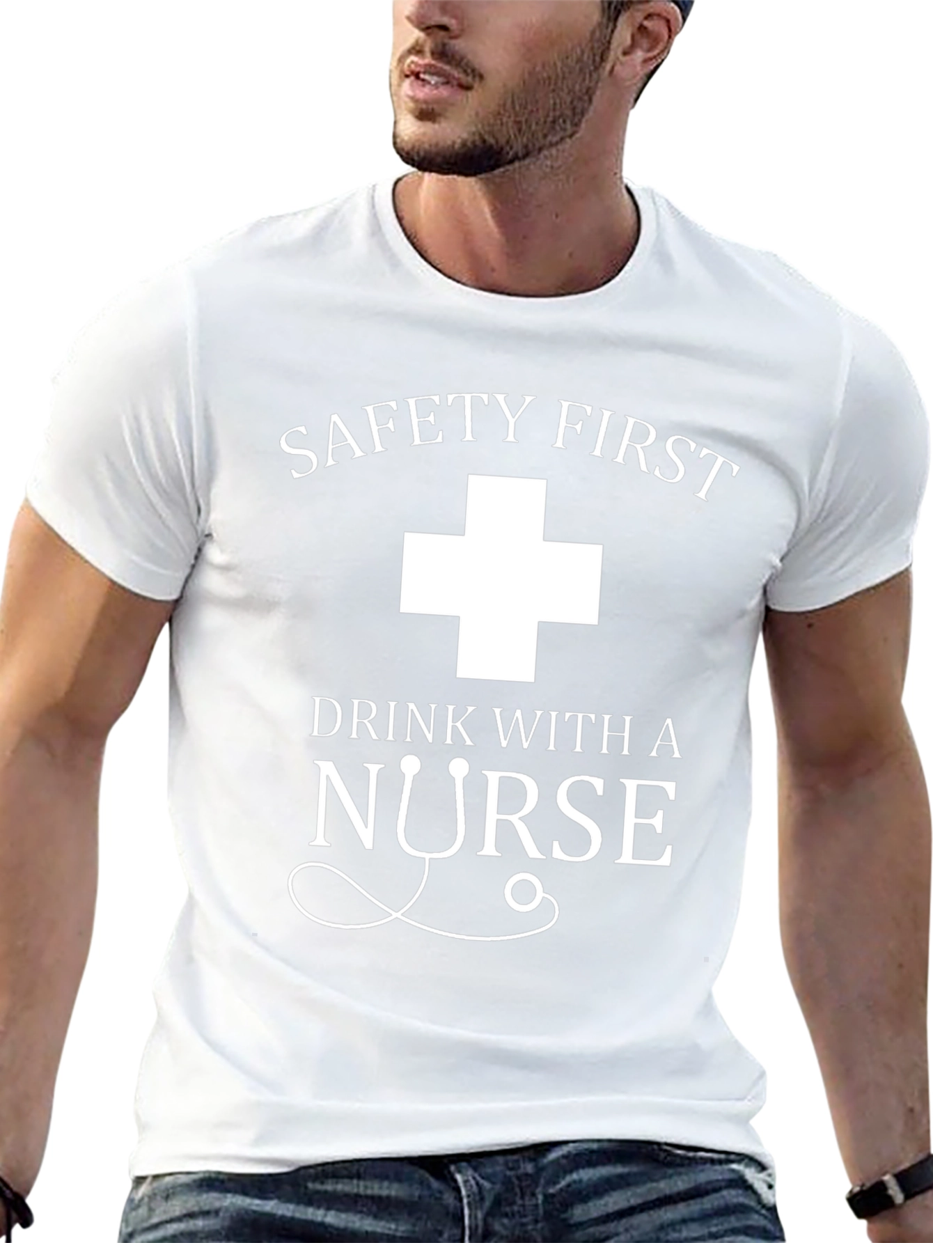Safety First Drink With A Nurse Black T-Shirt