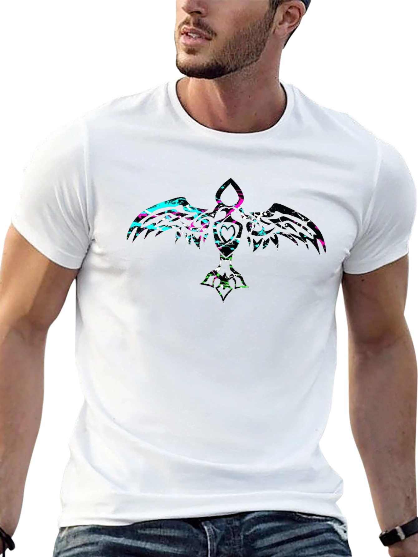 Abstract Crow Graphic Black T-Shirt