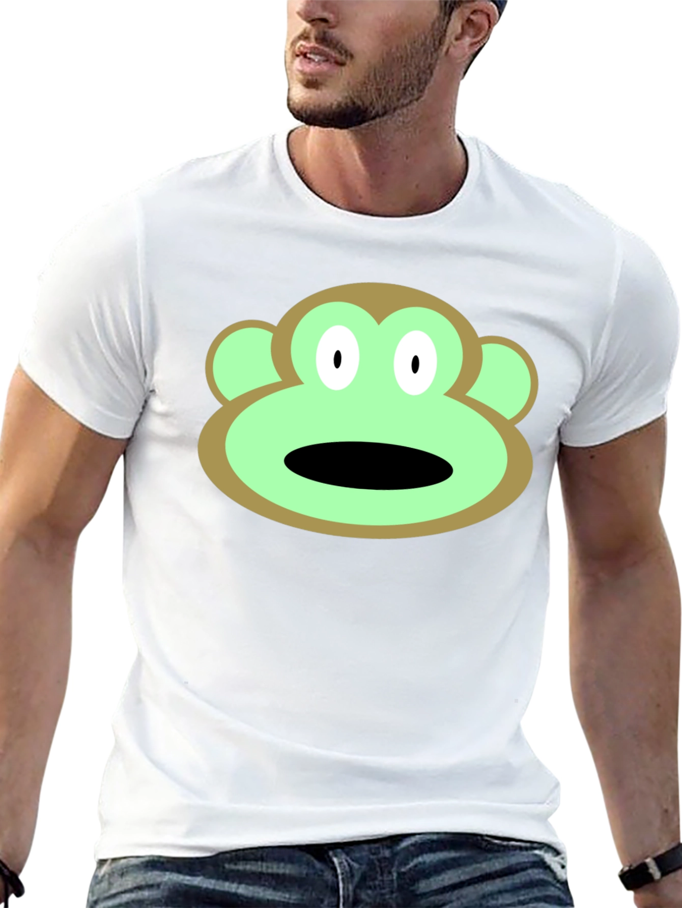 Cartoon Monkey Face Graphic Tee - Black T-Shirt