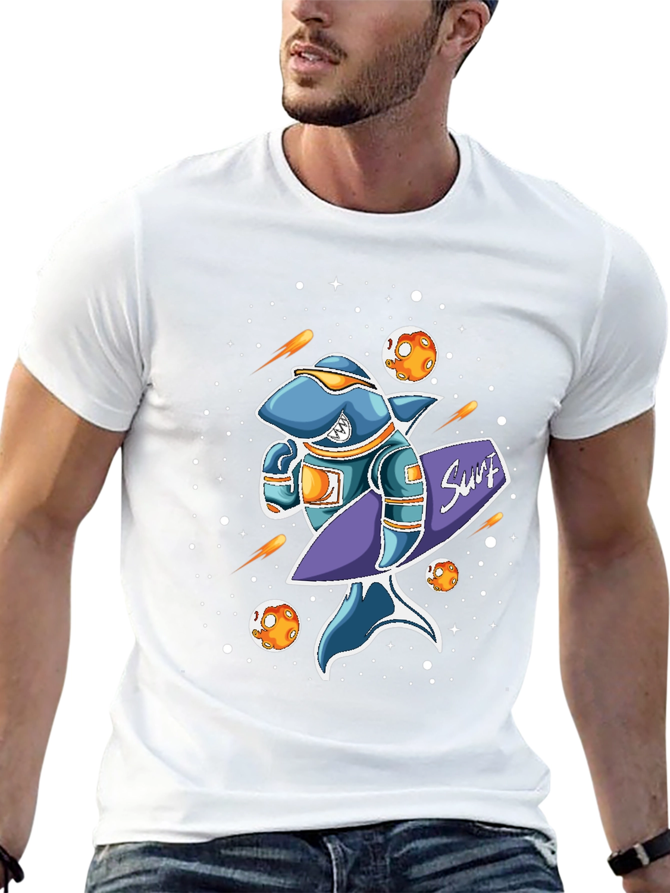 Space Shark Surfer Graphic T-Shirt