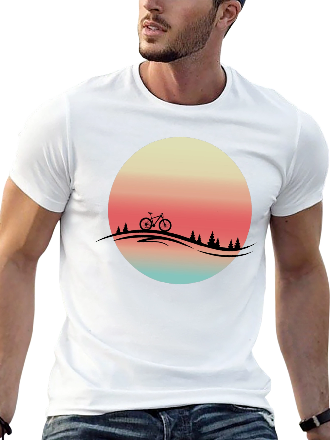 Retro Sunset Biker Tee - Mountain Bike Graphic T-Shirt