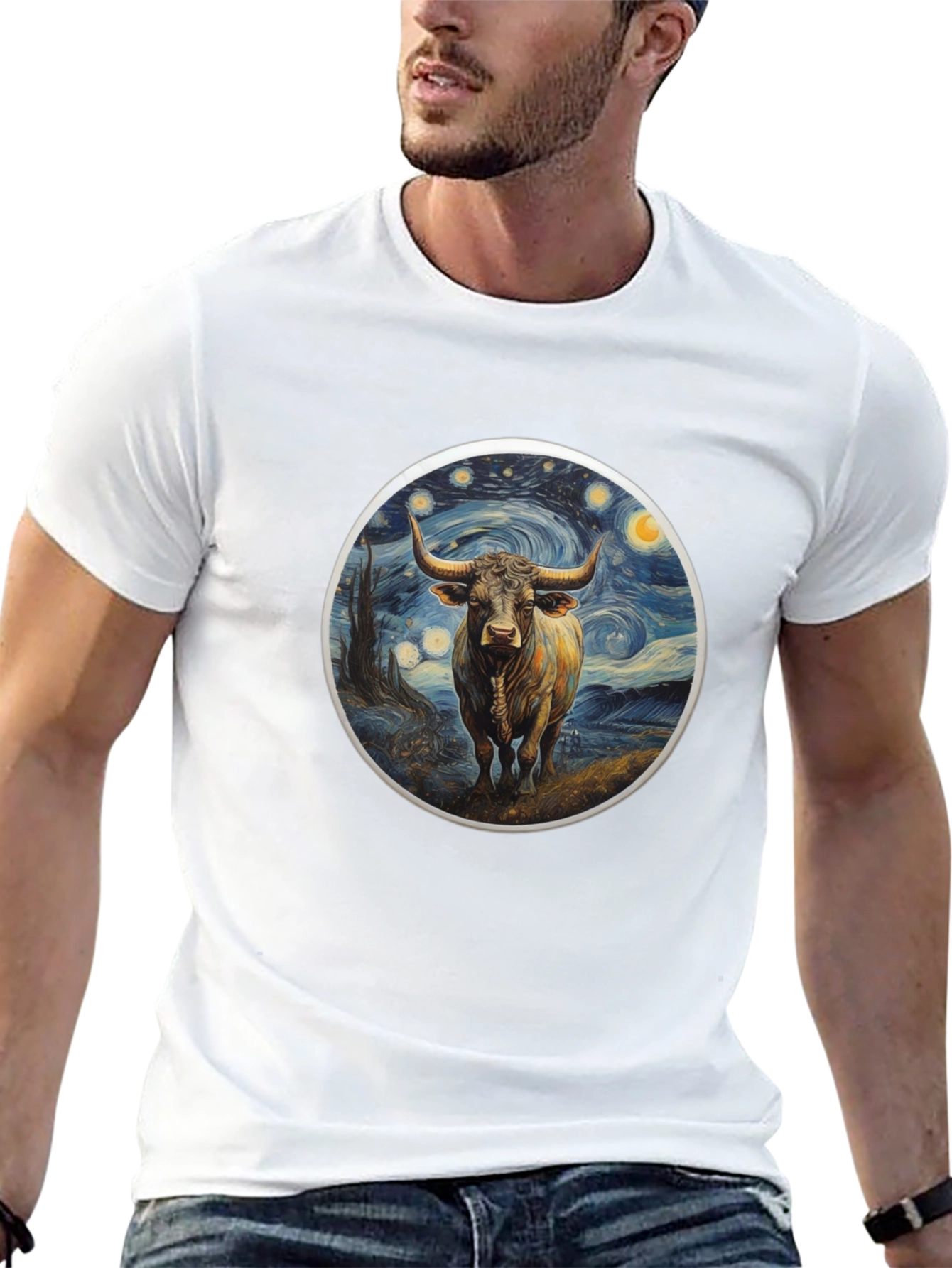 Starry Bull Graphic Tee - Trendy Art Shirt
