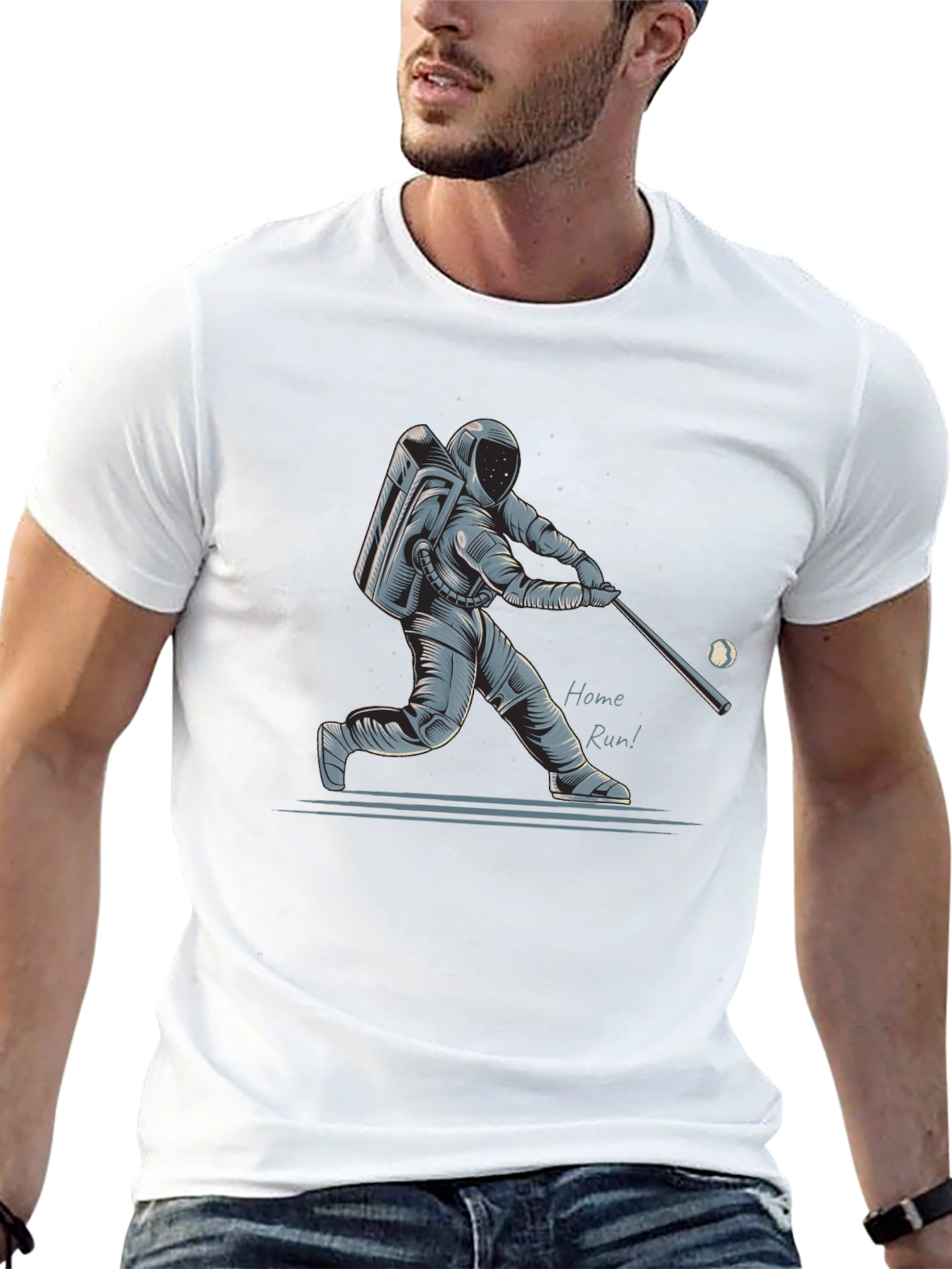 Astronaut Baseball Home Run Graphic T-Shirt
