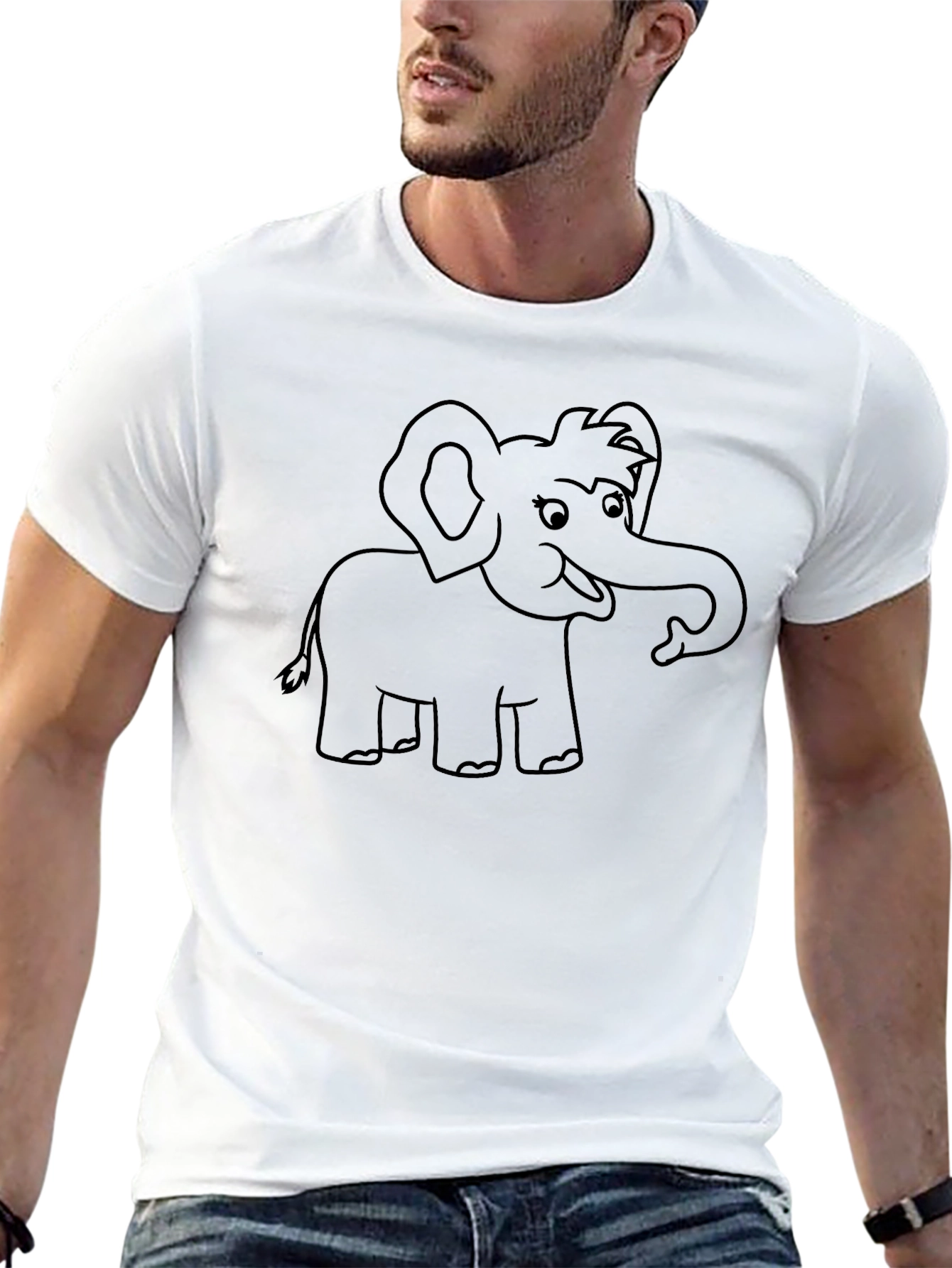 Cartoon Elephant Graphic Tee - Black Cotton T-Shirt