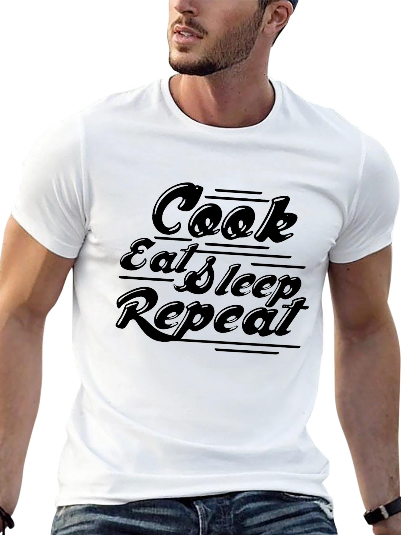 Cook Eat Sleep Repeat Mens Black T-Shirt