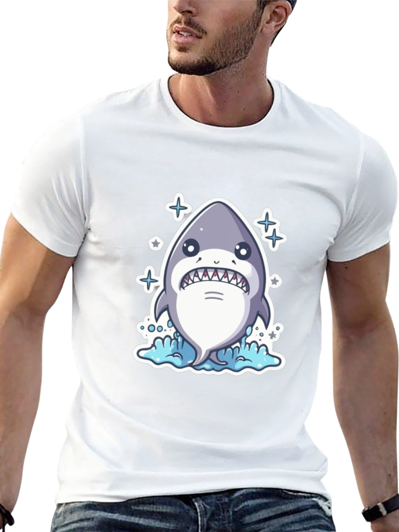 Cartoon Shark Black T-Shirt