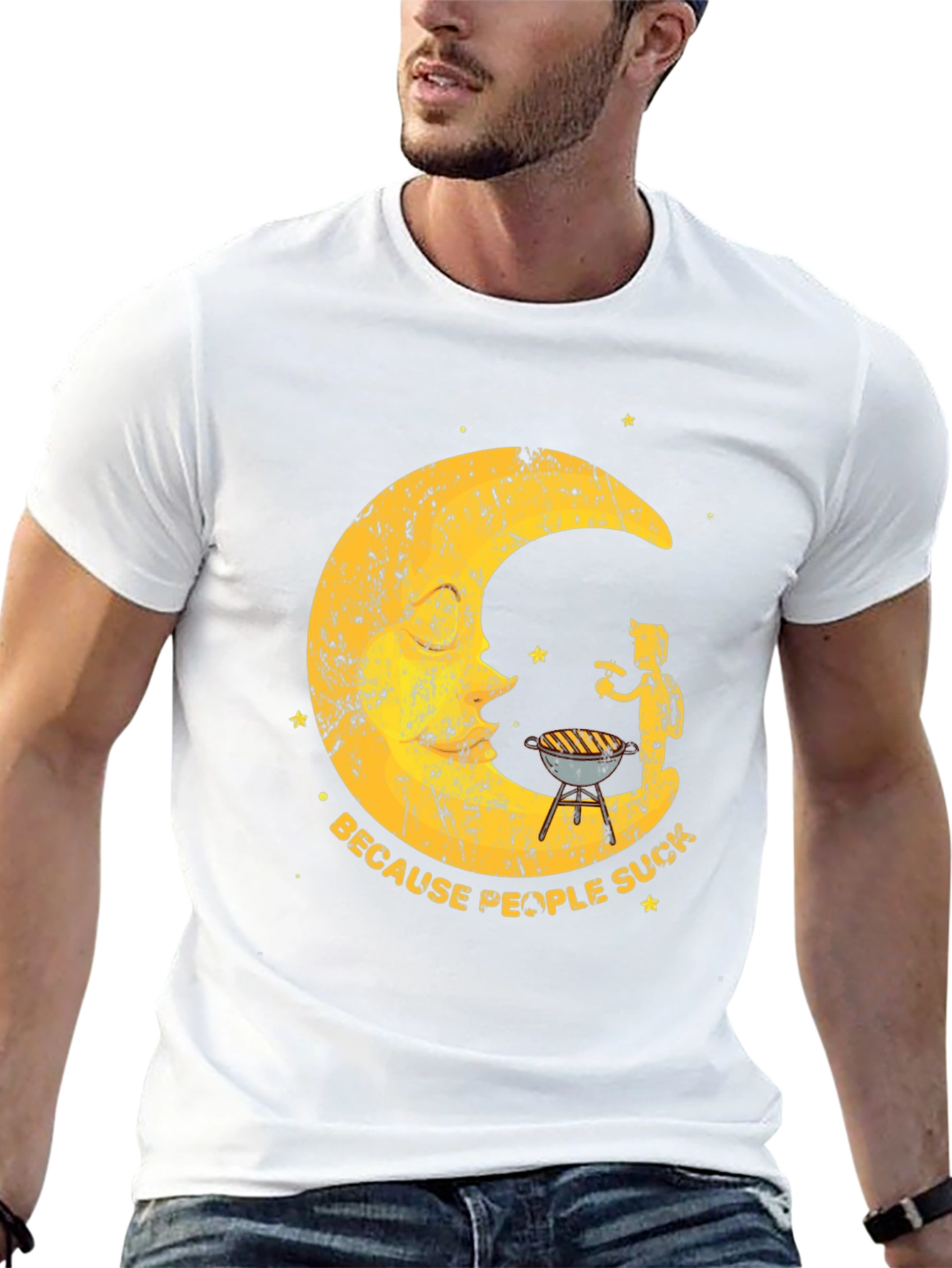 BBQ Moon Mens Black Graphic T-Shirt