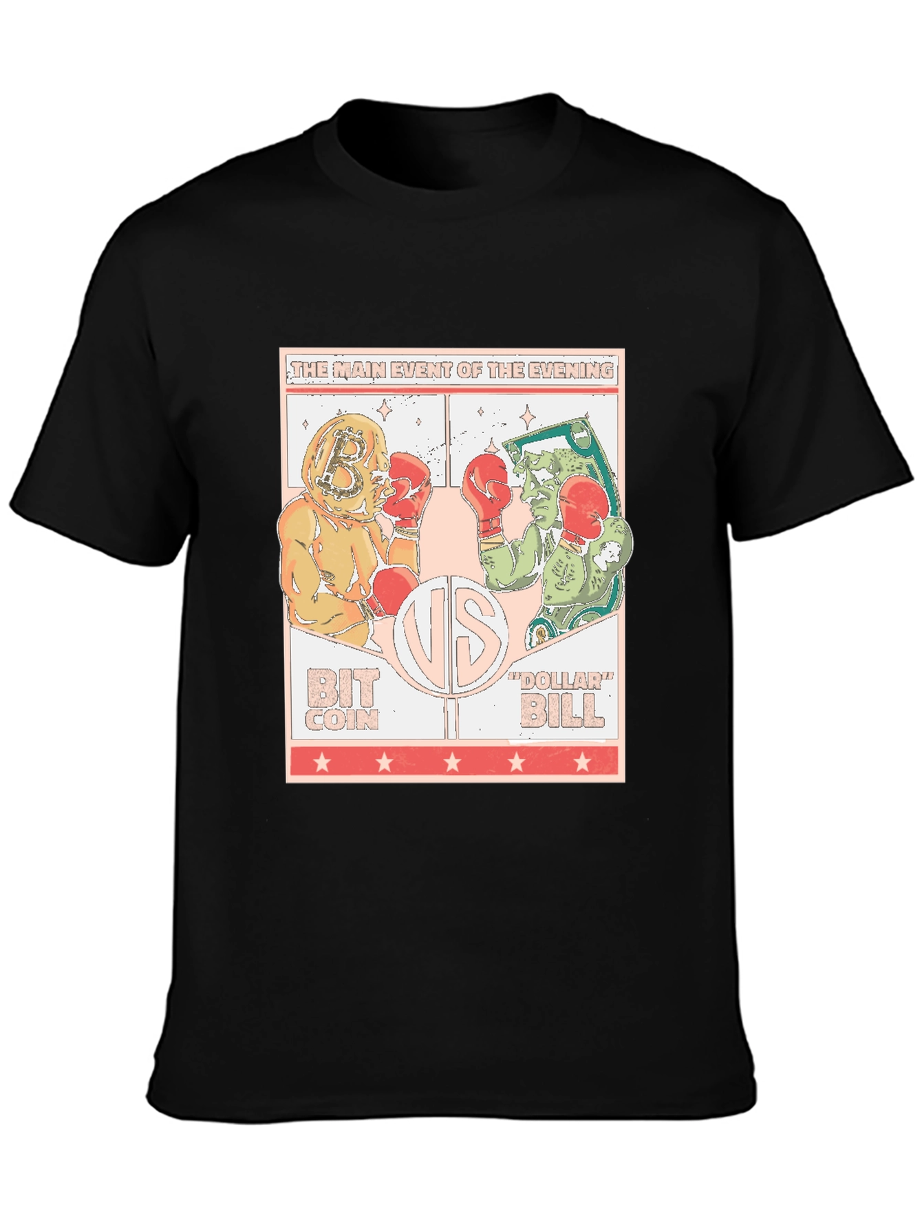 Bitcoin vs Dollar Bill Black T-Shirt