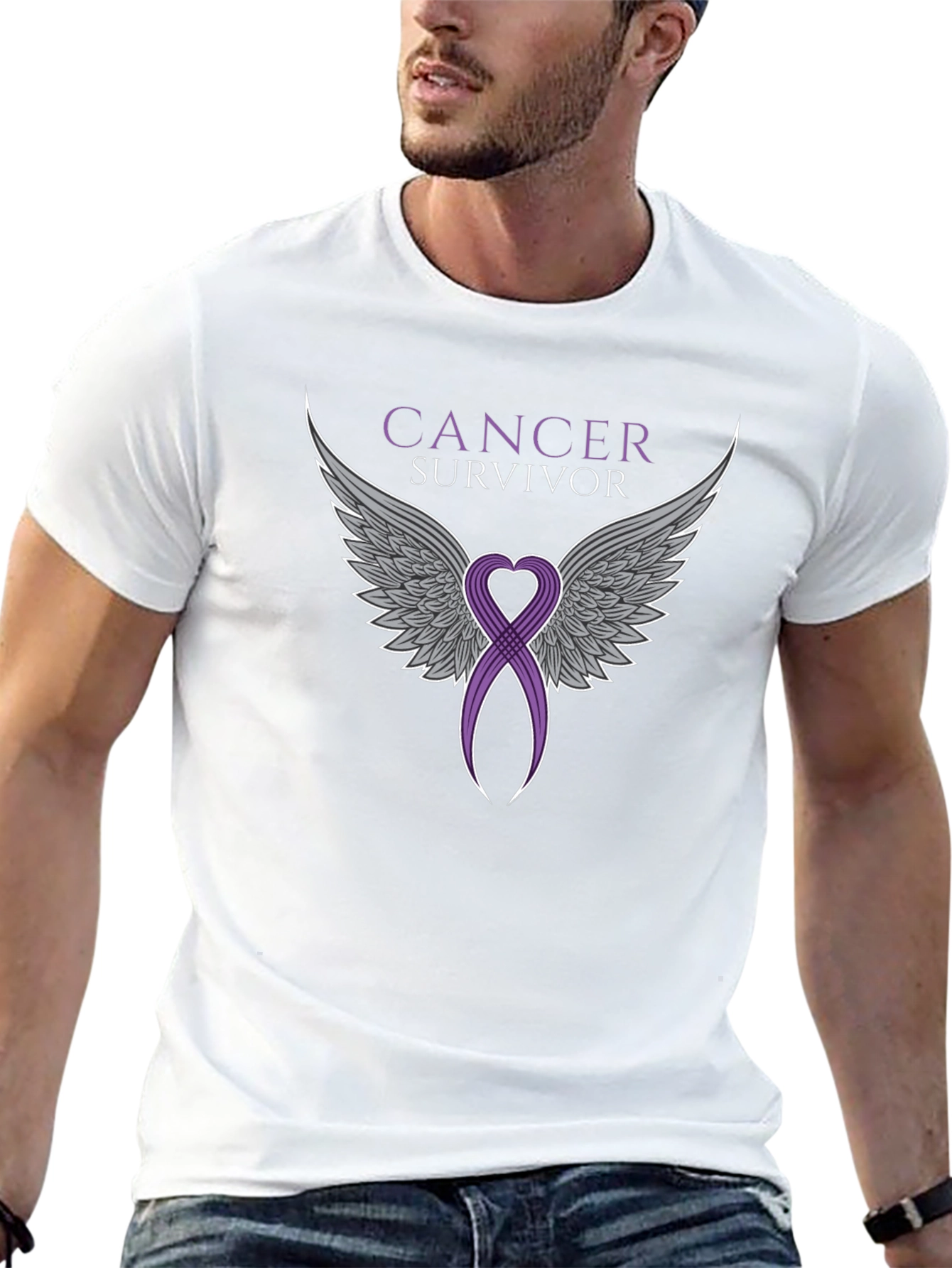 Cancer Survivor Ribbon Angel Wings T-Shirt