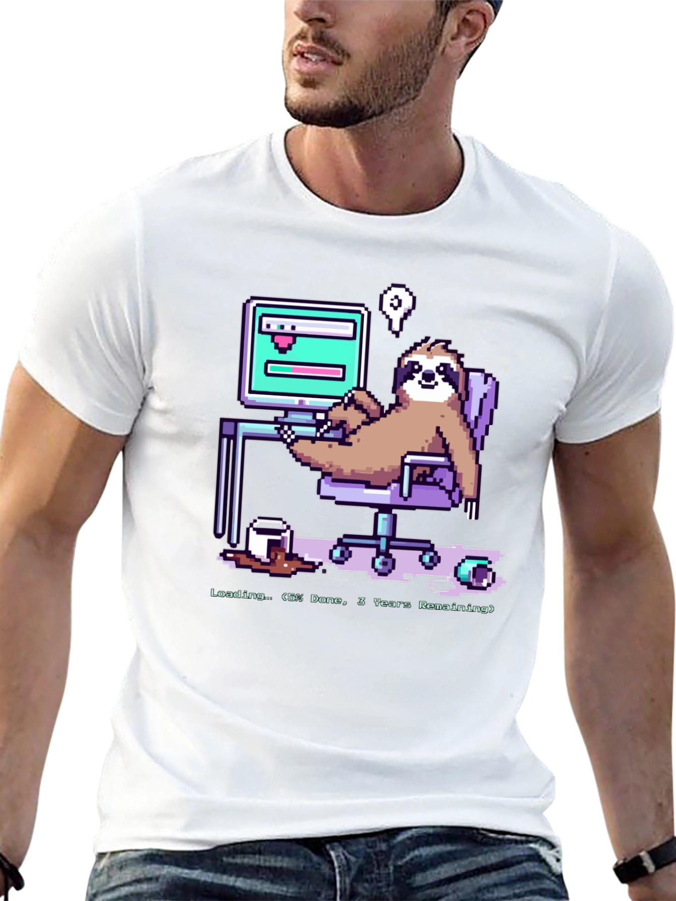 Sloth Programmer Funny Pixel T-Shirt