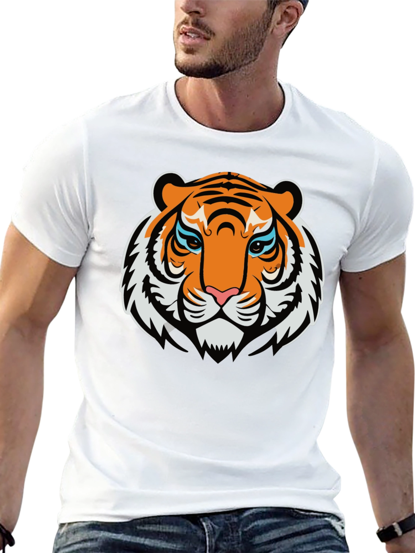 Bold Tiger Graphic Tee - Black Cotton T-Shirt