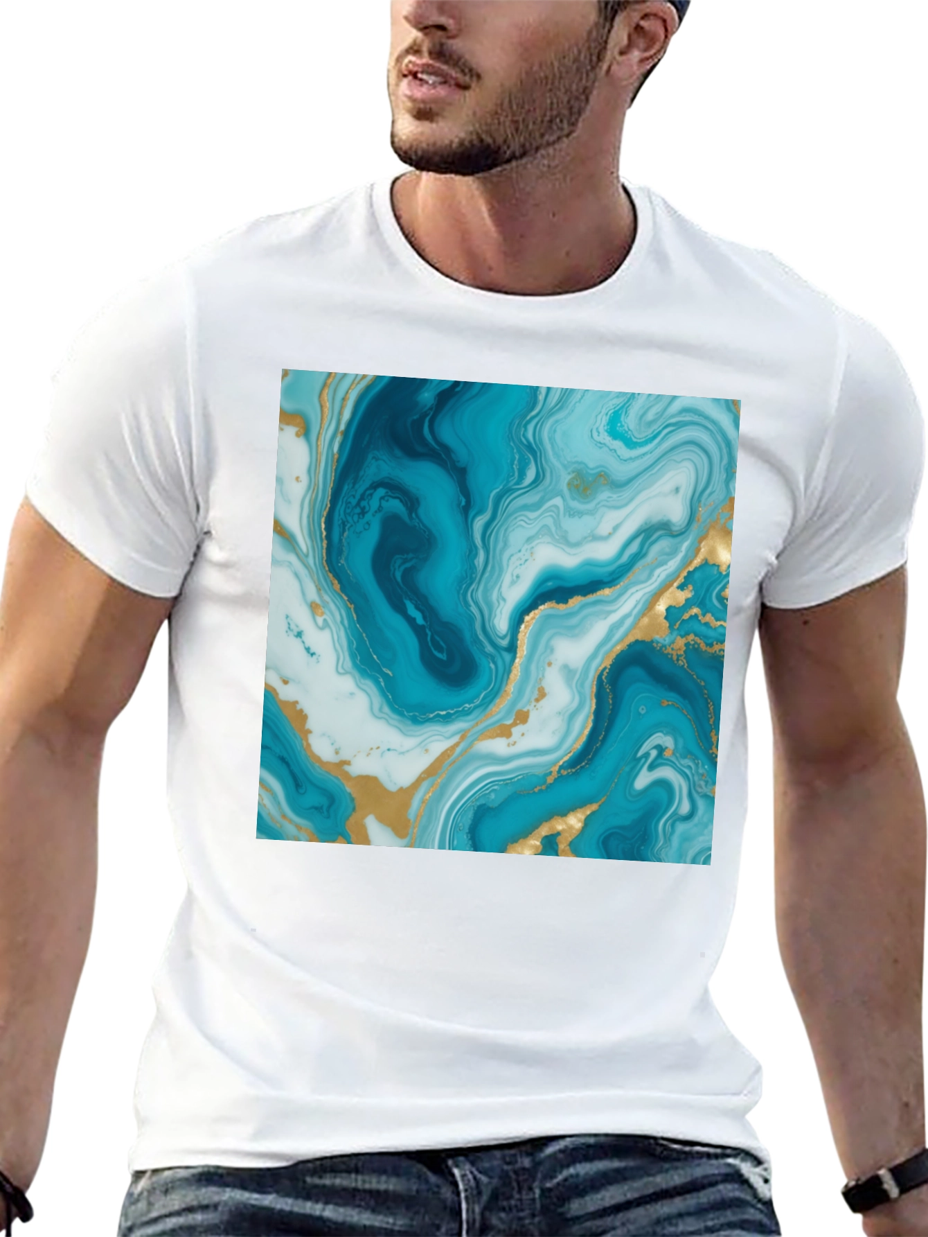Blue Marble Swirl Graphic Tee - Modern Art Shirt