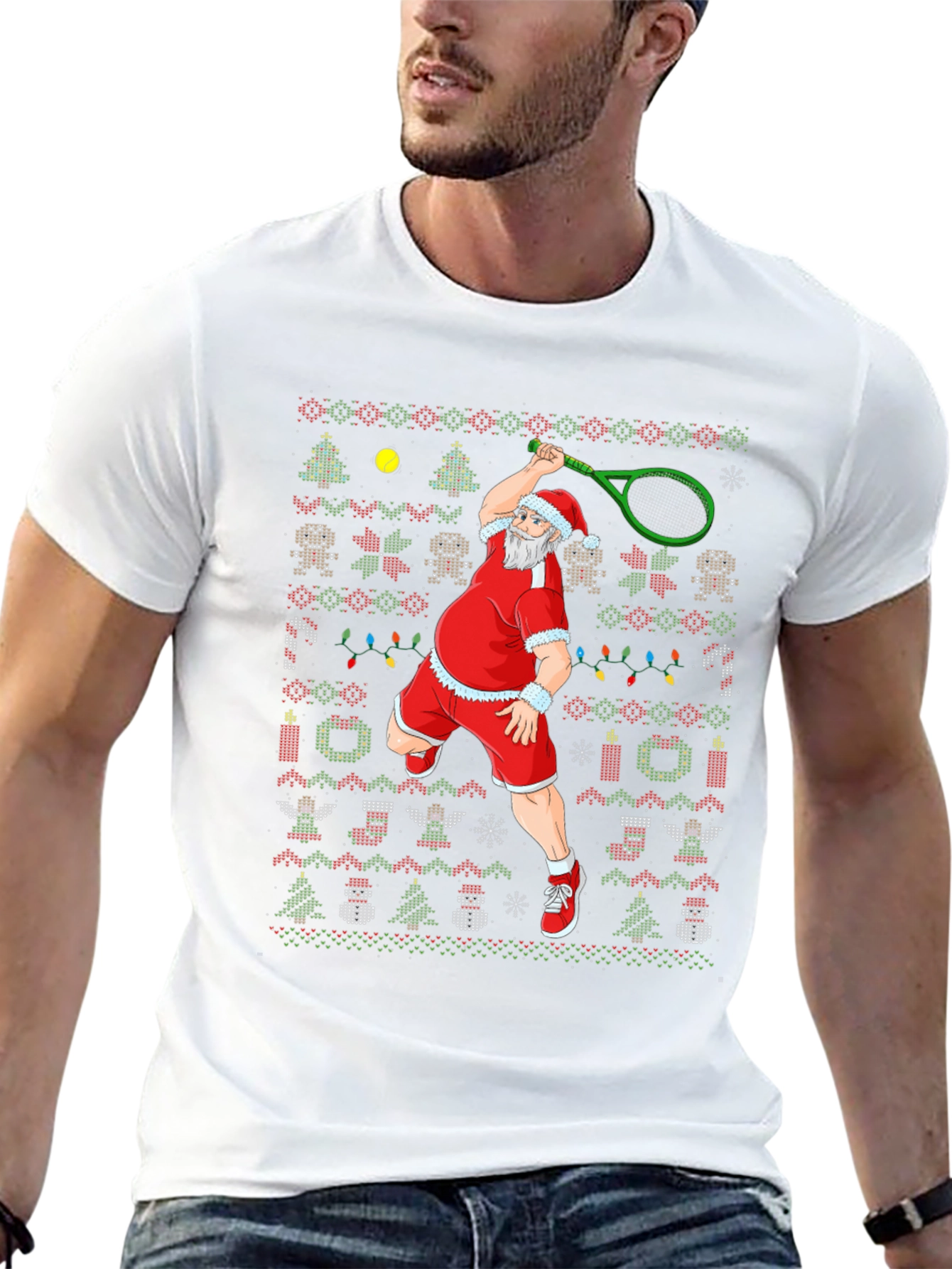 Santa Tennis Ugly Christmas T-Shirt