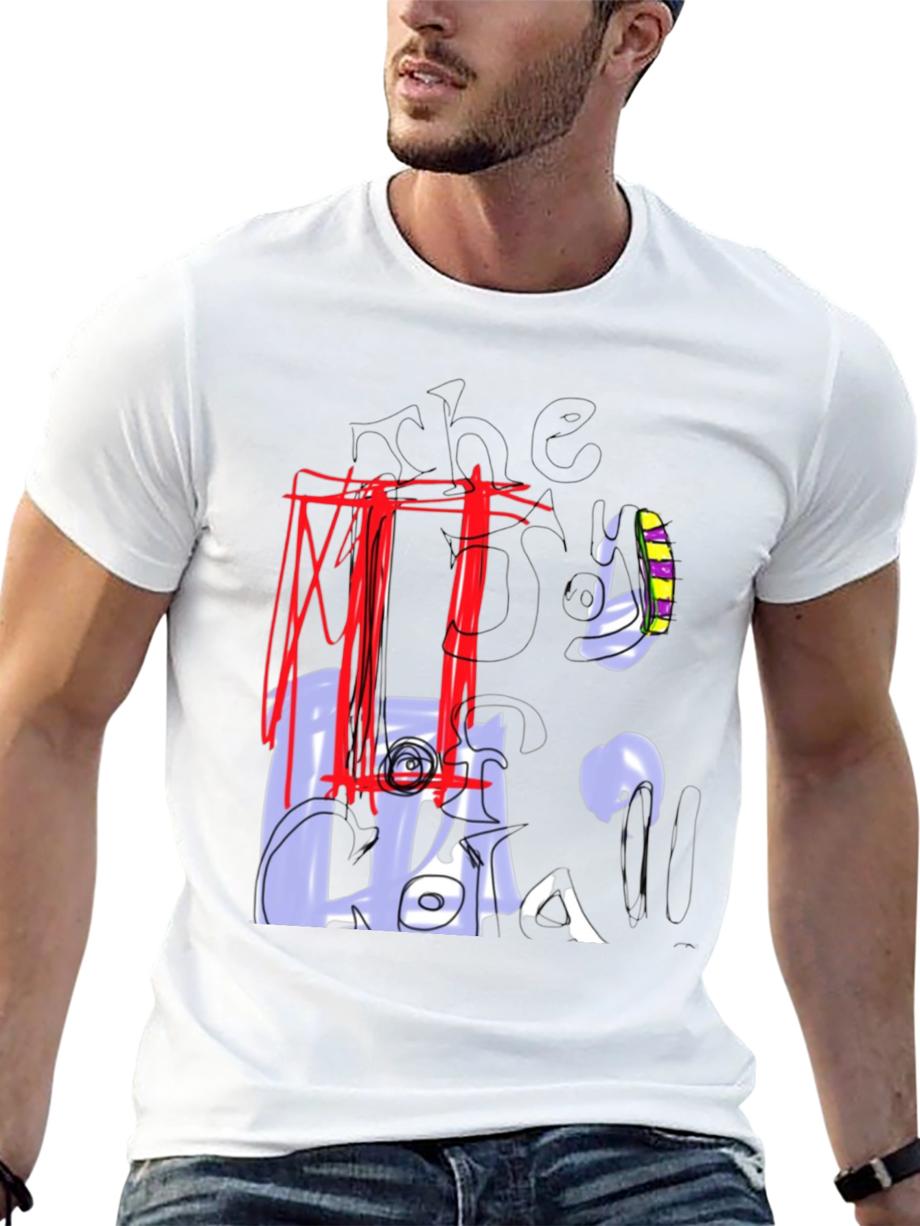 Abstract Graphic Print Black Crew Neck Tee