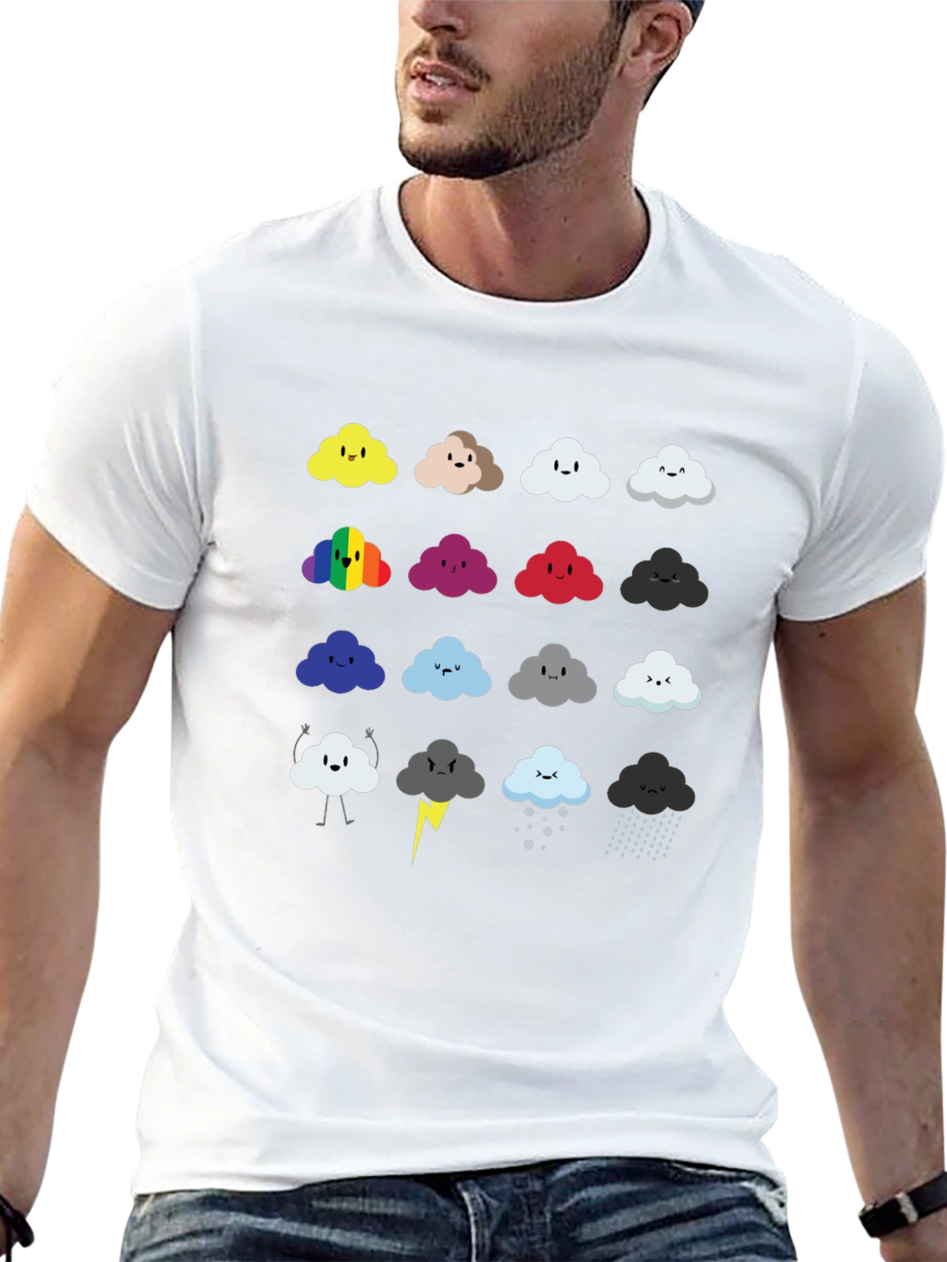 Cute Cloud Moods T-Shirt - Black Cotton Tee