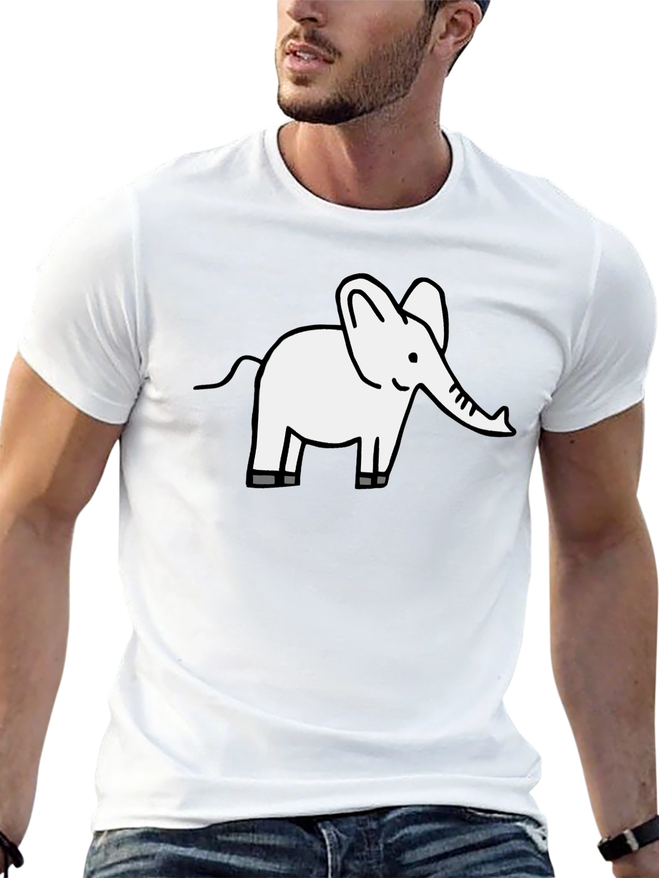 Cute Elephant Graphic Tee - Black Cotton T-Shirt