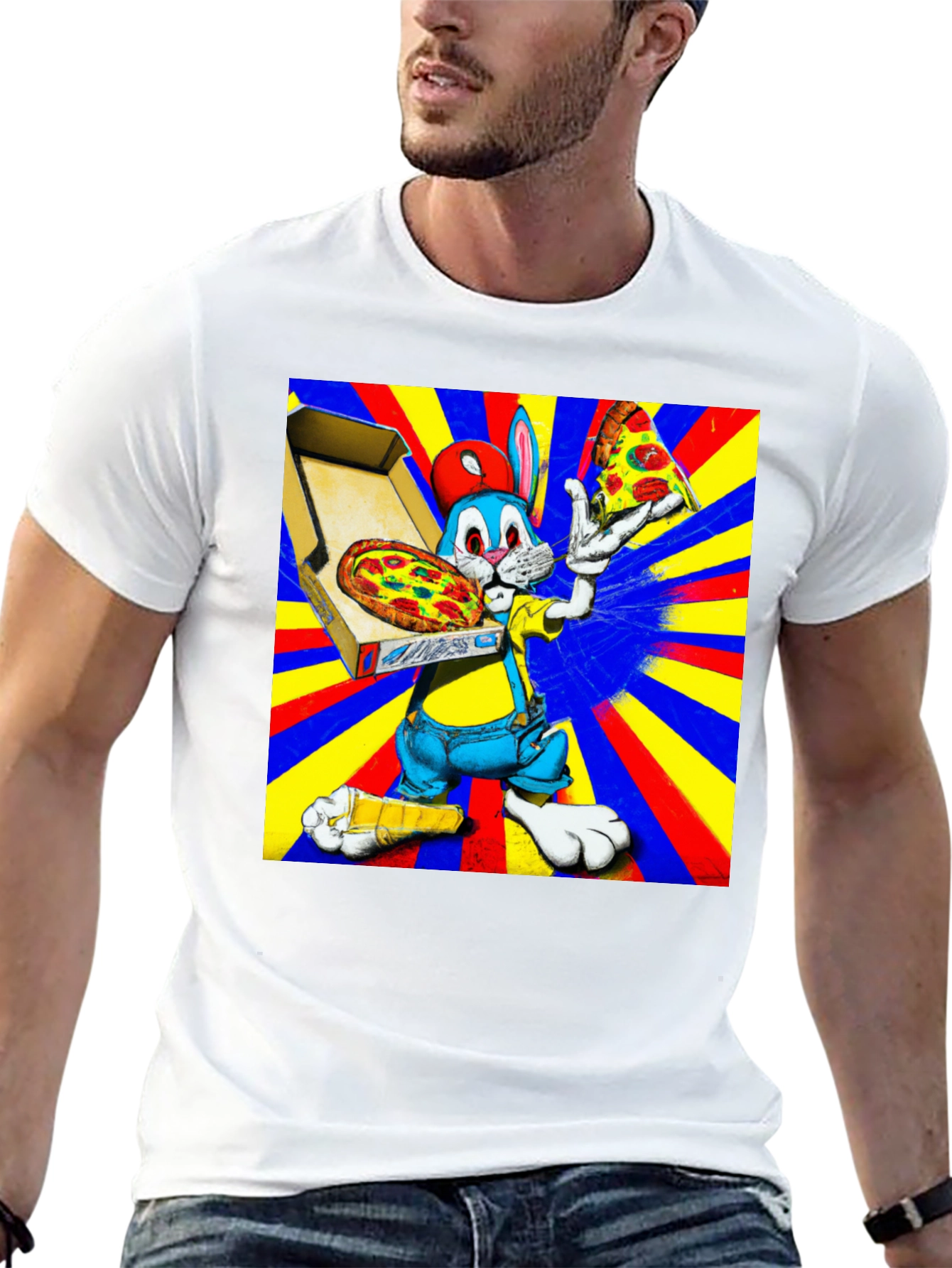 Cartoon Rabbit Pizza Graphic Tee
