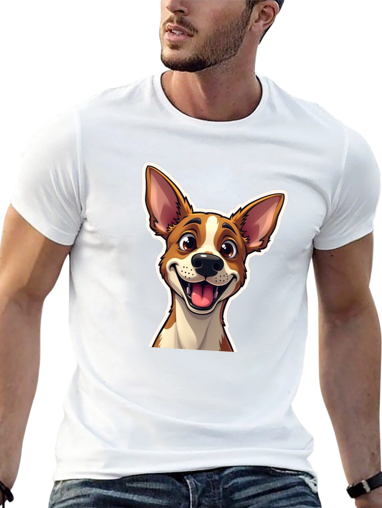 Cartoon Dog Graphic T-Shirt - Unisex Black Tee