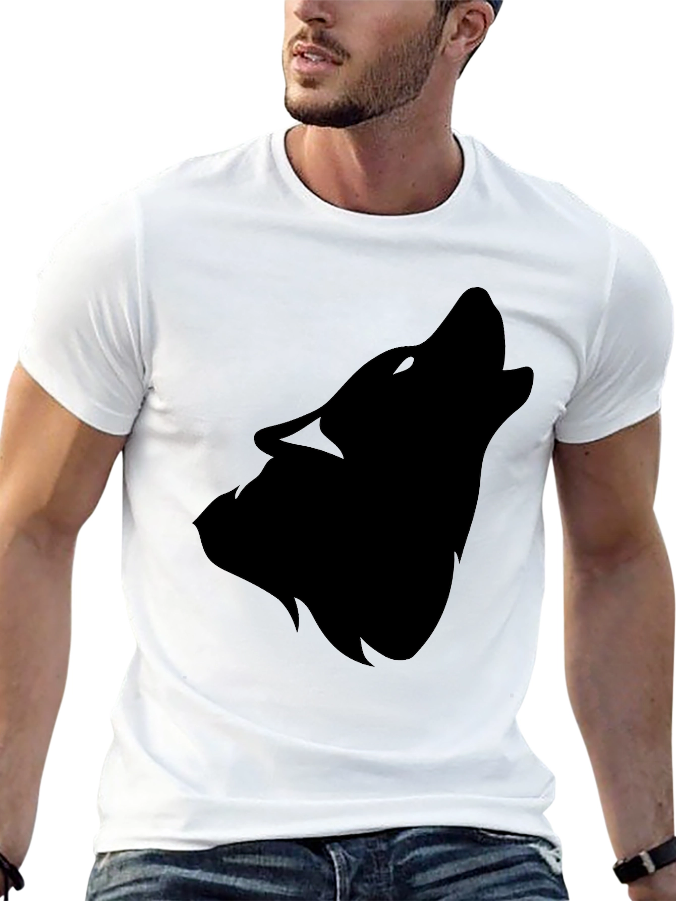 Black Wolf Silhouette T-Shirt - Mens Fashion