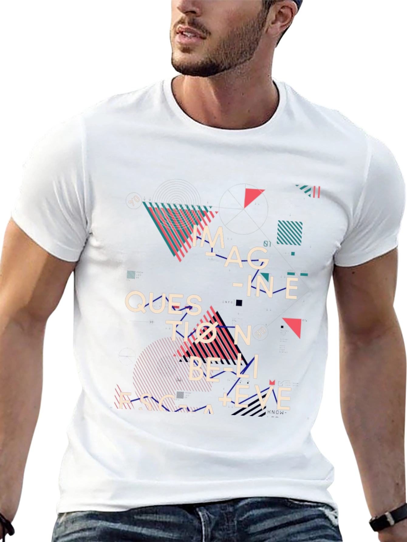 Abstract Graphic Print Tee - Imagine Question Believe