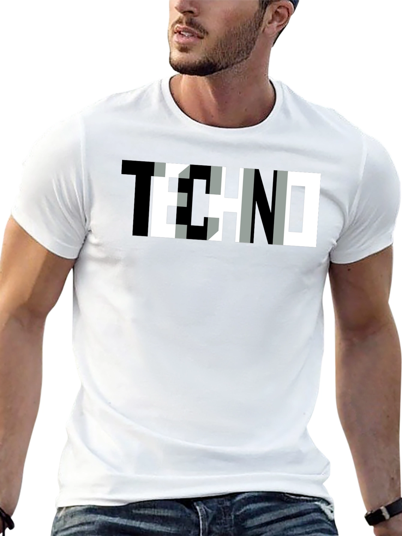 Trendy TECHNO Graphic Print Black T-Shirt