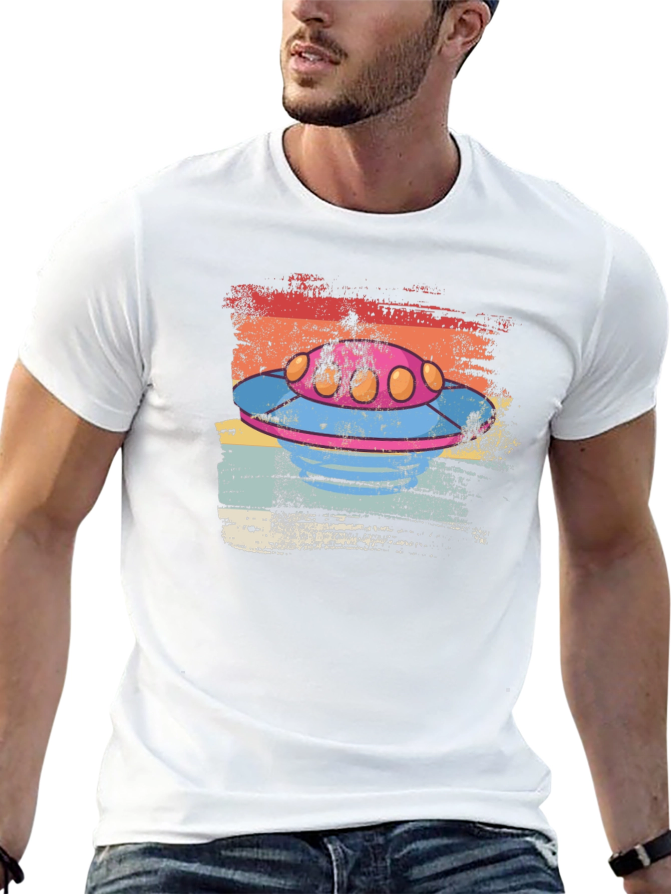 Retro UFO Graphic Tee - Distressed Alien Spaceship T-Shirt
