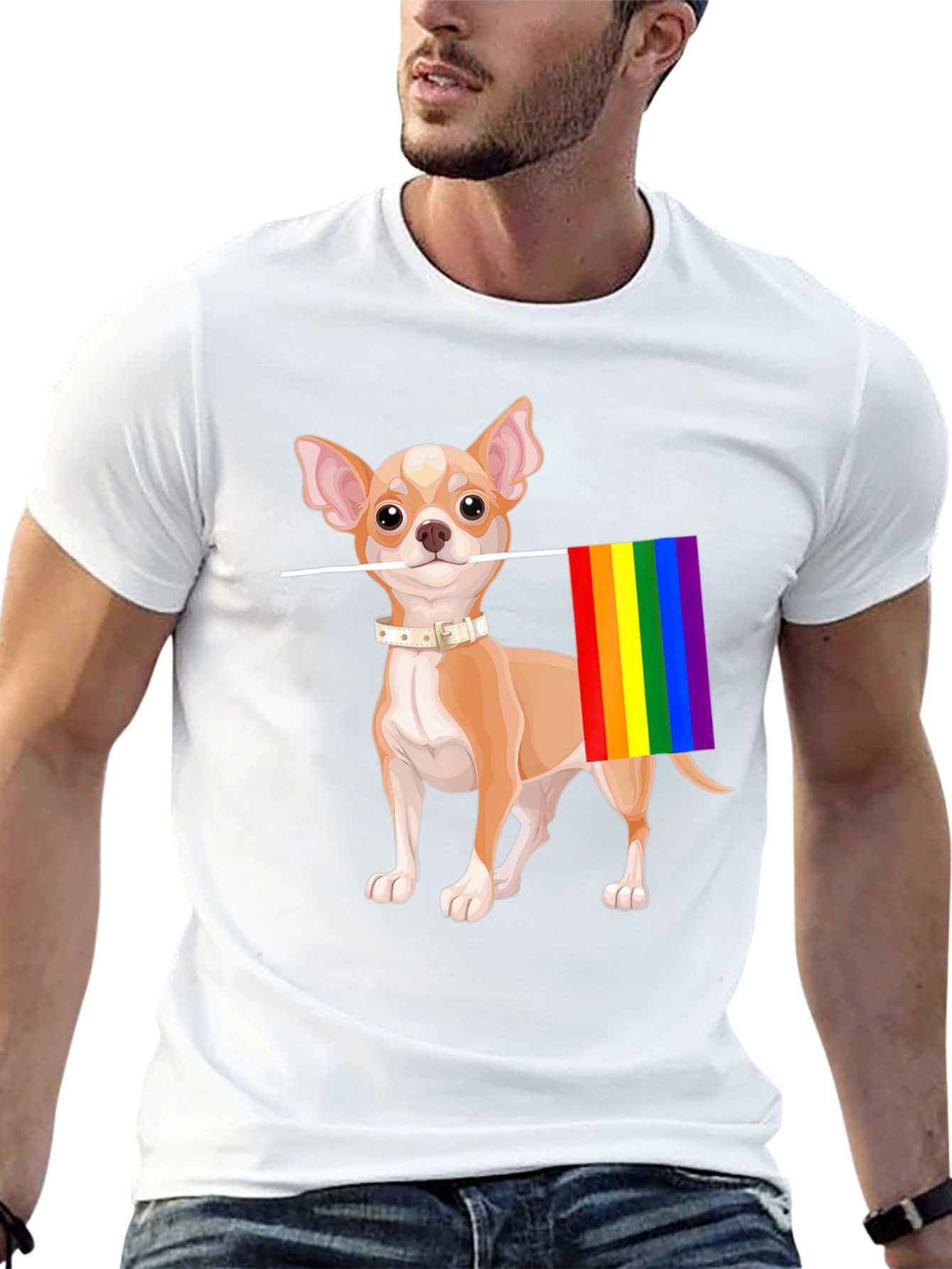 Chihuahua Pride T-Shirt - Dog with Rainbow Flag
