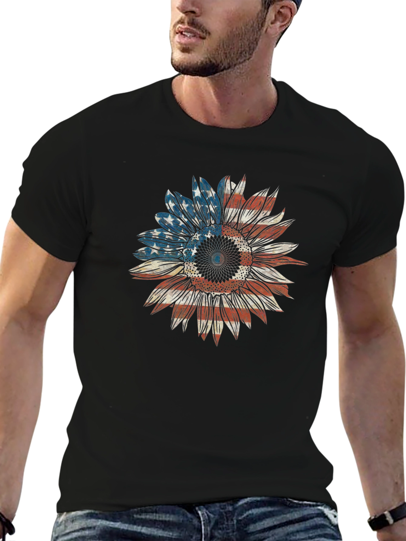 American Flag Sunflower Graphic Tee