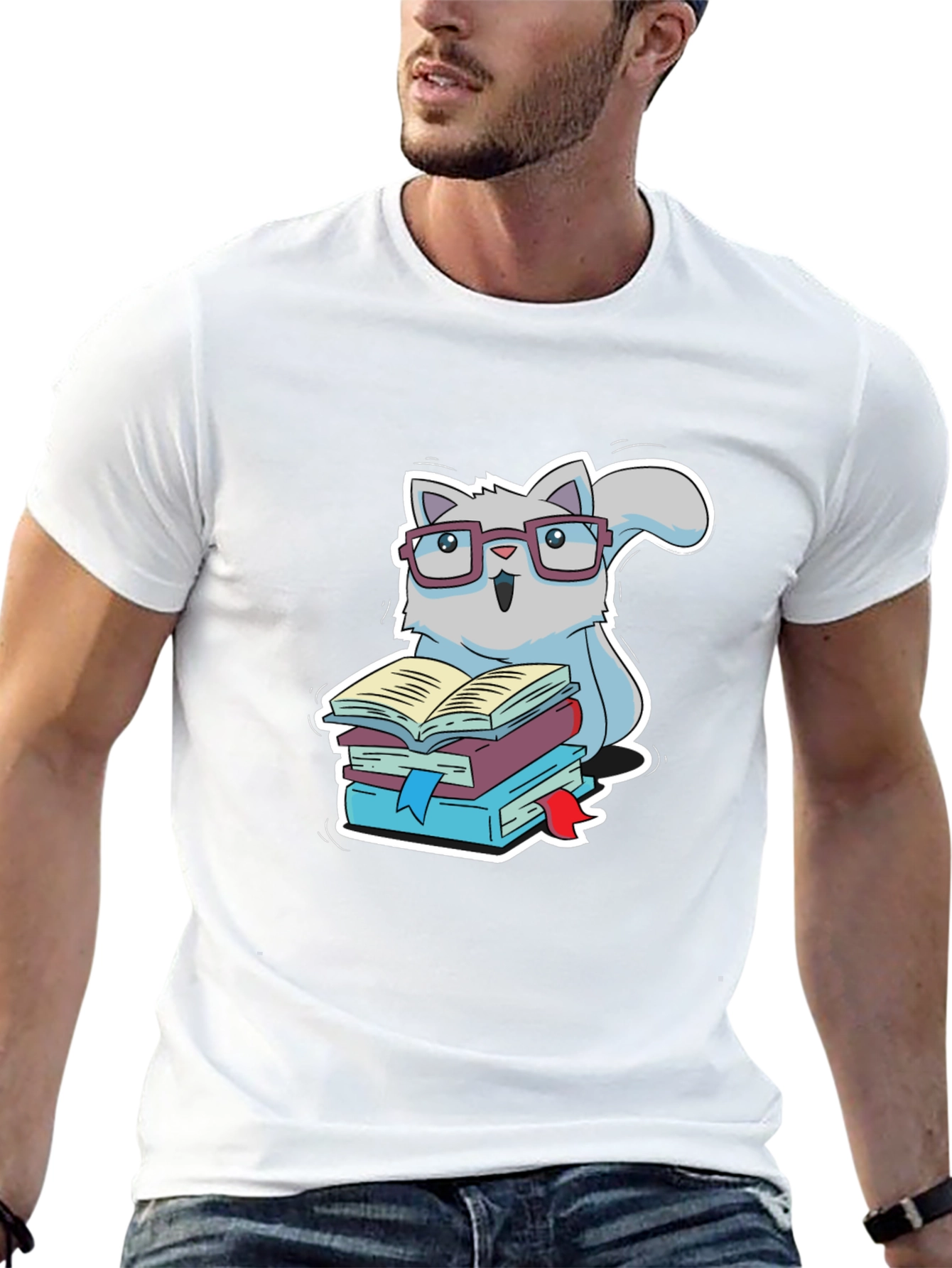 Bookworm Cat T-Shirt - Cute Reading Kitten Design