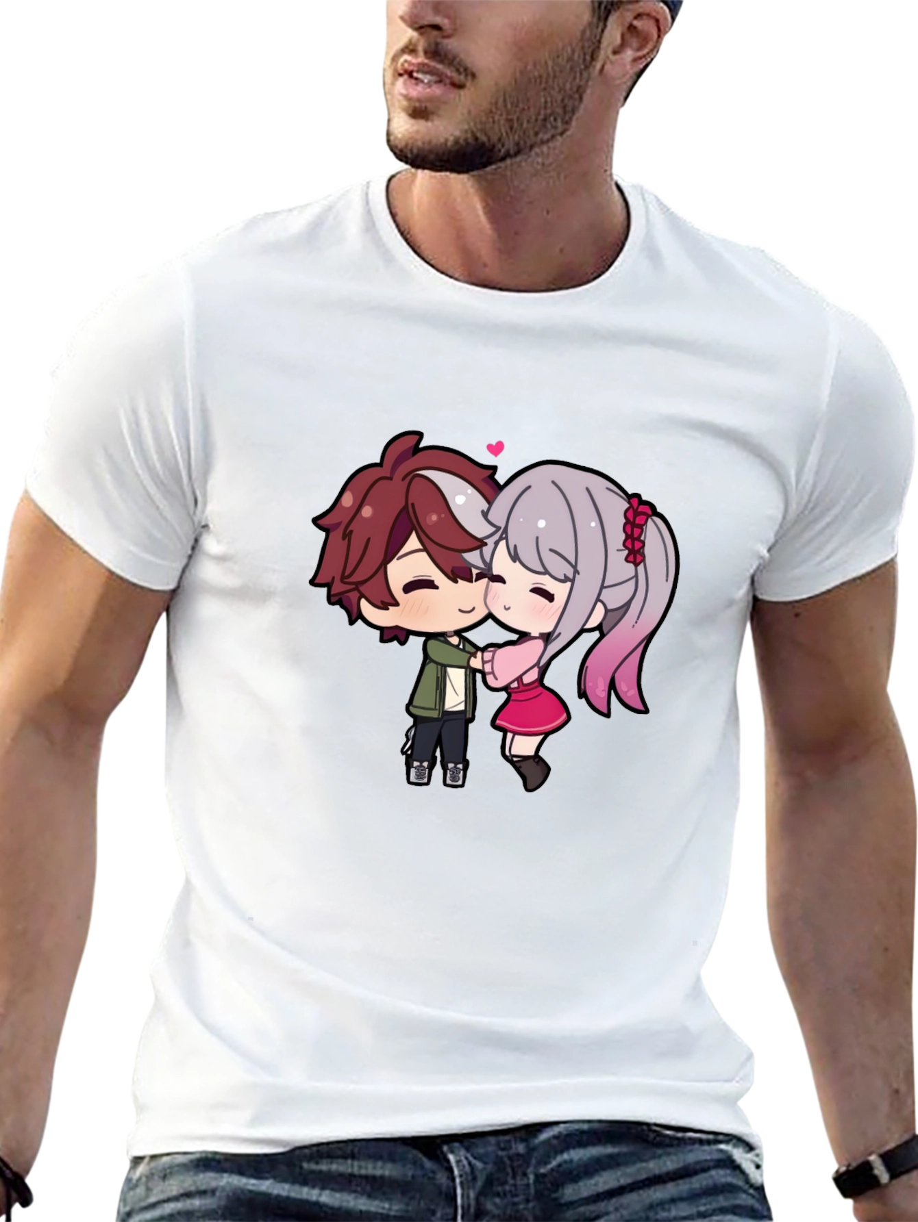 Cute Anime Couple T-Shirt - Sweet Embrace