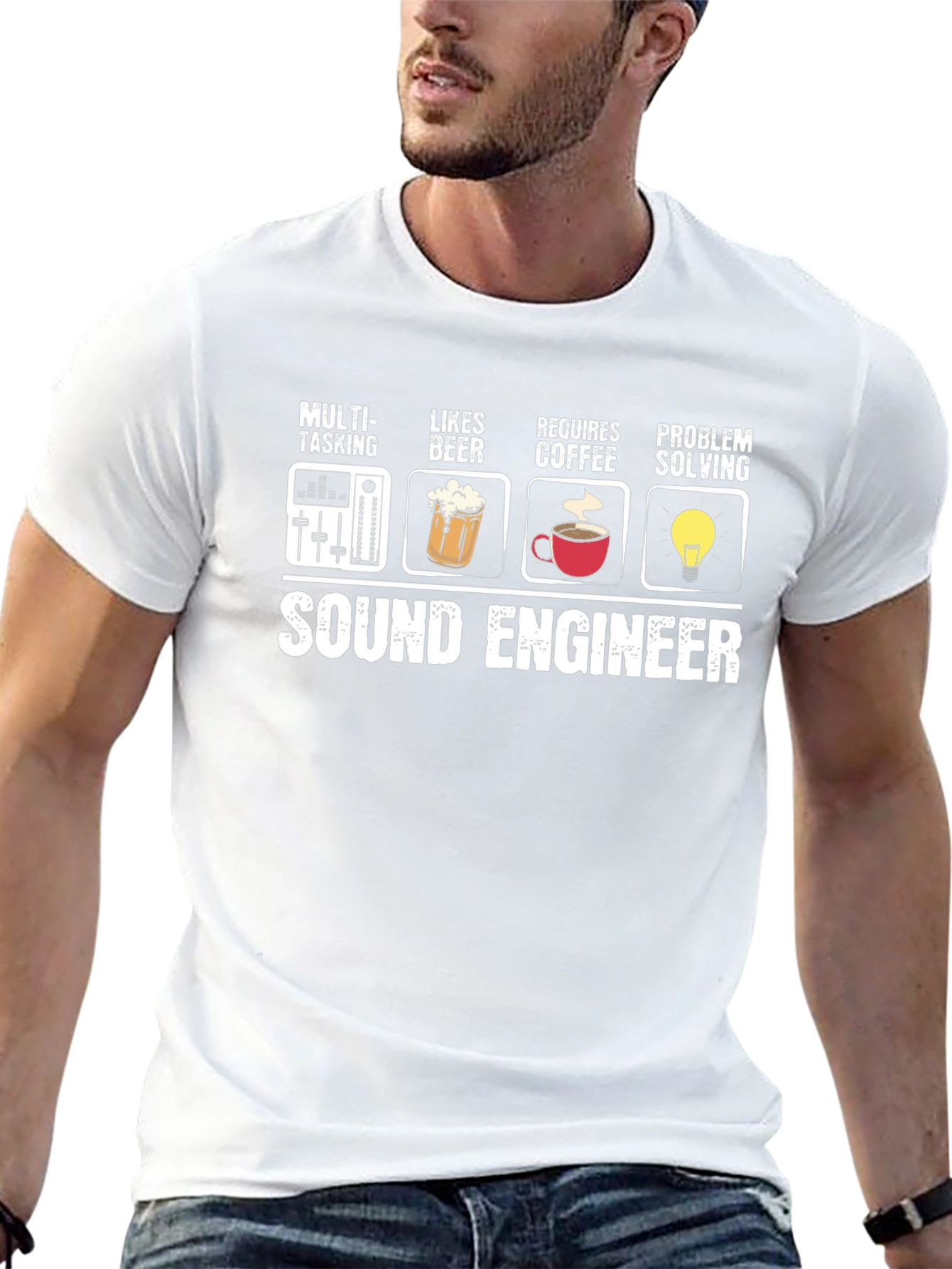 Sound Engineer T-Shirt - Multi-Tasking Beer Coffee Problem Solving