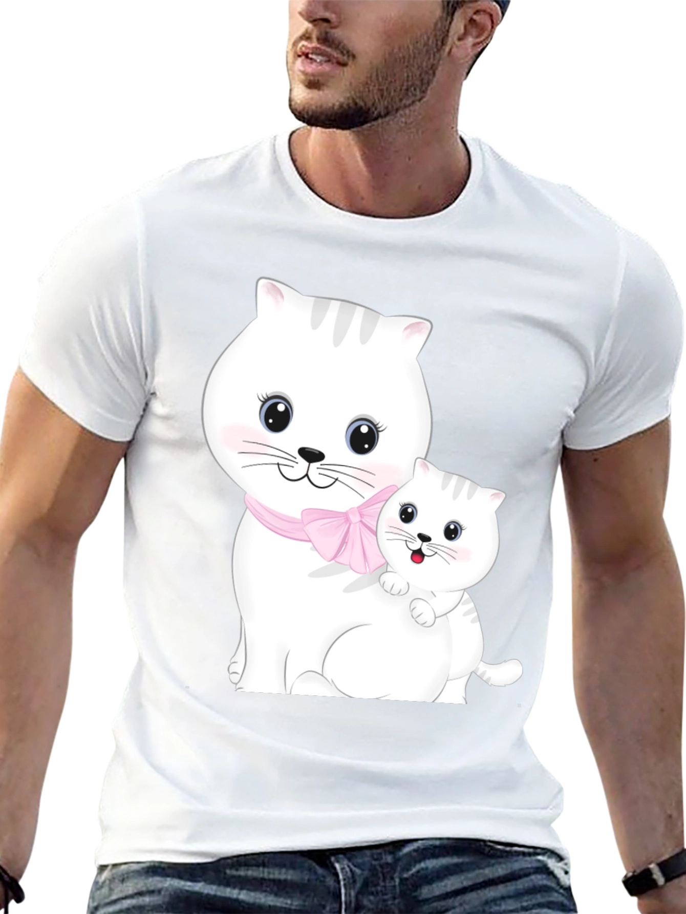 Cute Cat Mom and Kitten Black T-Shirt