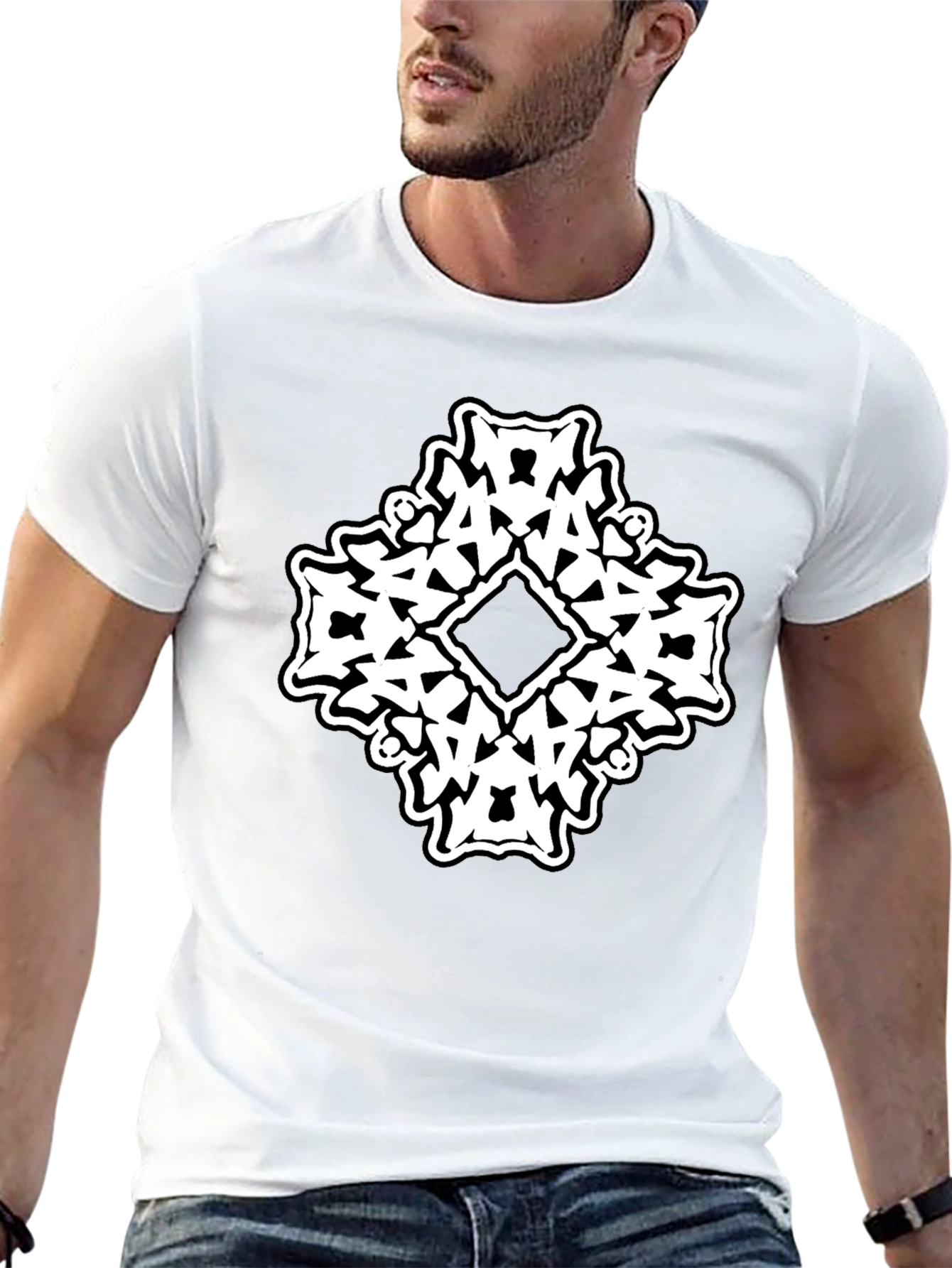 Black T-Shirt with White Abstract Diamond Graphic