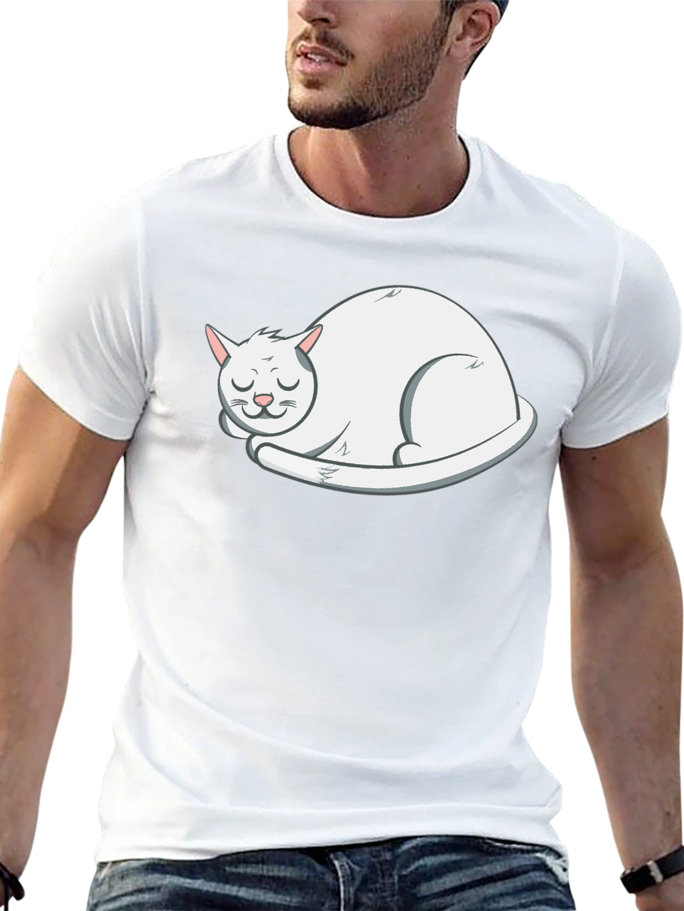 Sleeping Cat Graphic T-Shirt - Soft Cotton Tee