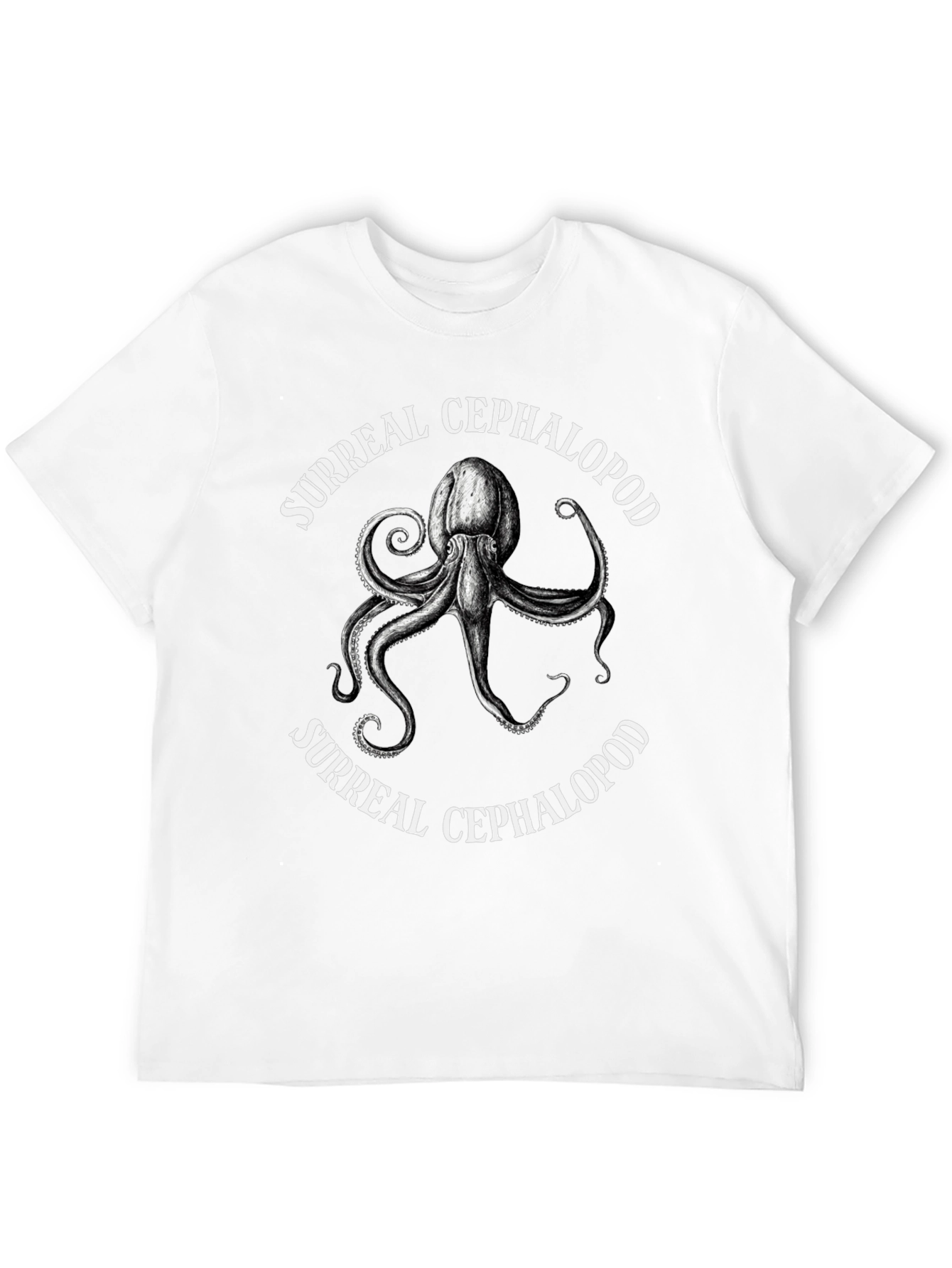 Surreal Cephalopod Graphic Tee - Black Cotton T-Shirt