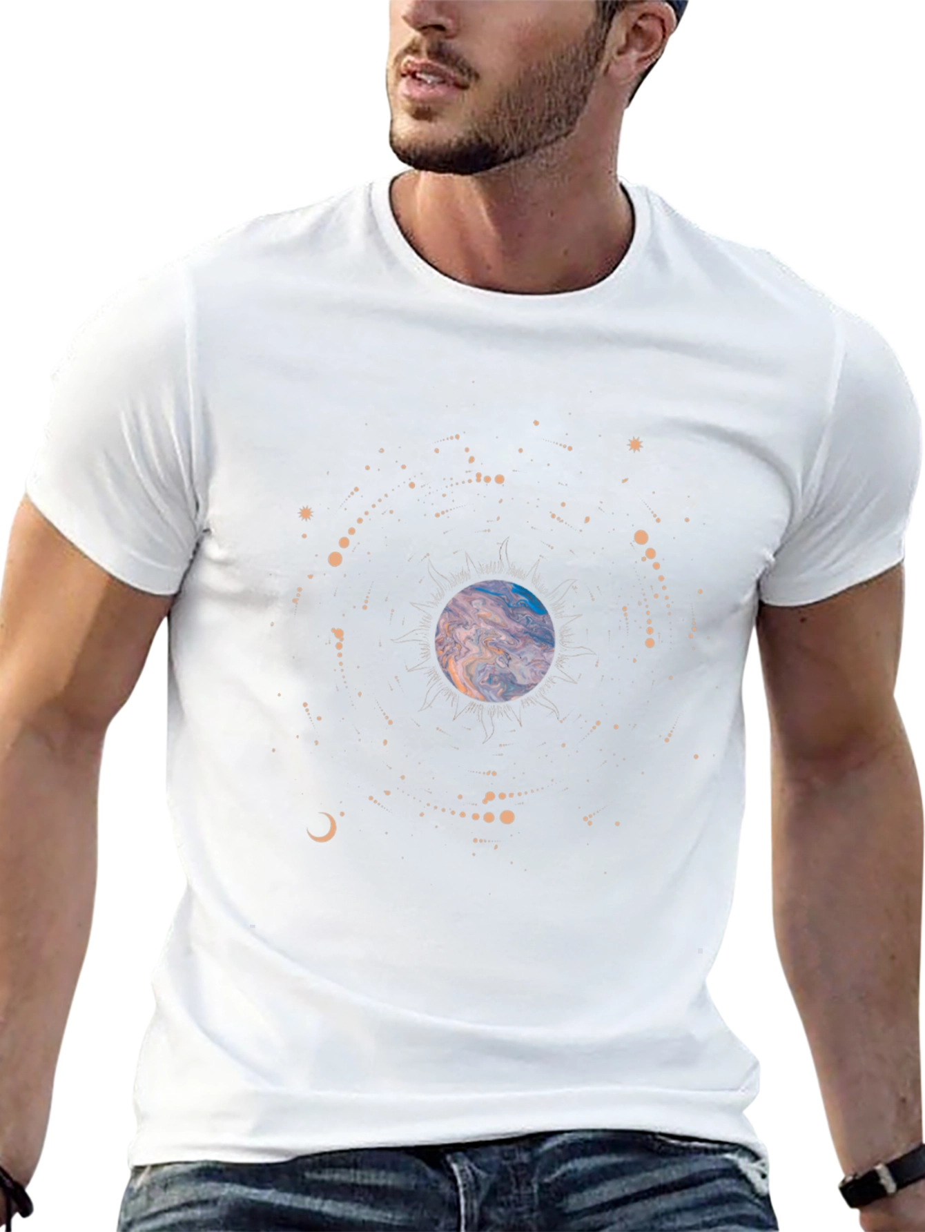 Cosmic Planet Graphic Tee - Soft Black Cotton T-Shirt