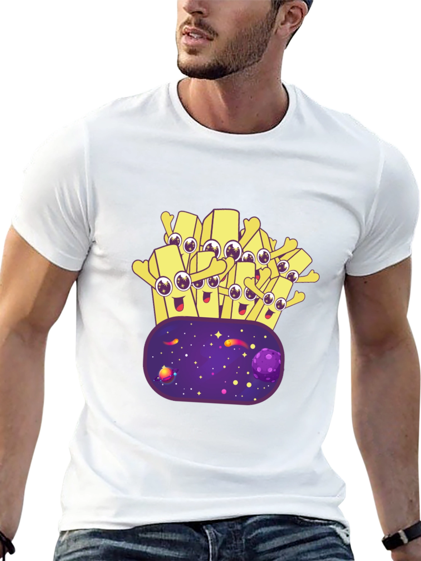 Cartoon Fries Galaxy T-Shirt - Black